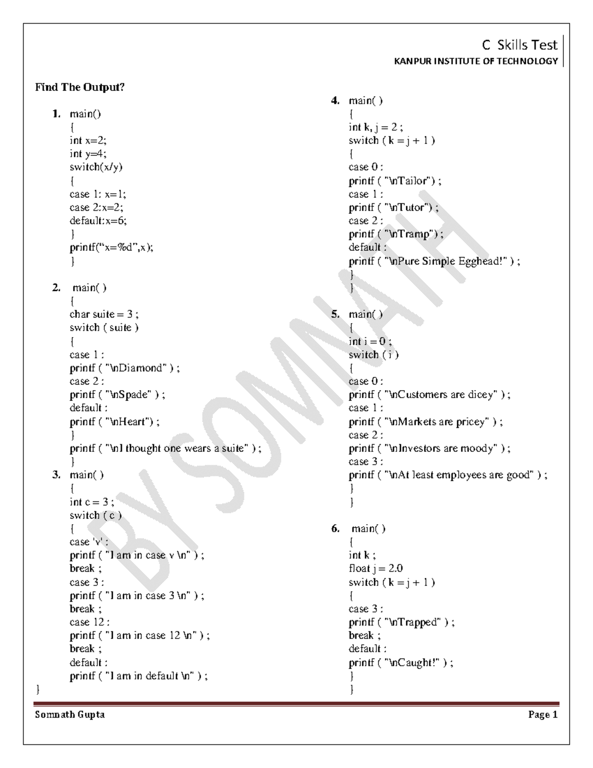 13 Switch Statement-Practice - C Skills Test KANPUR INSTITUTE OF ...