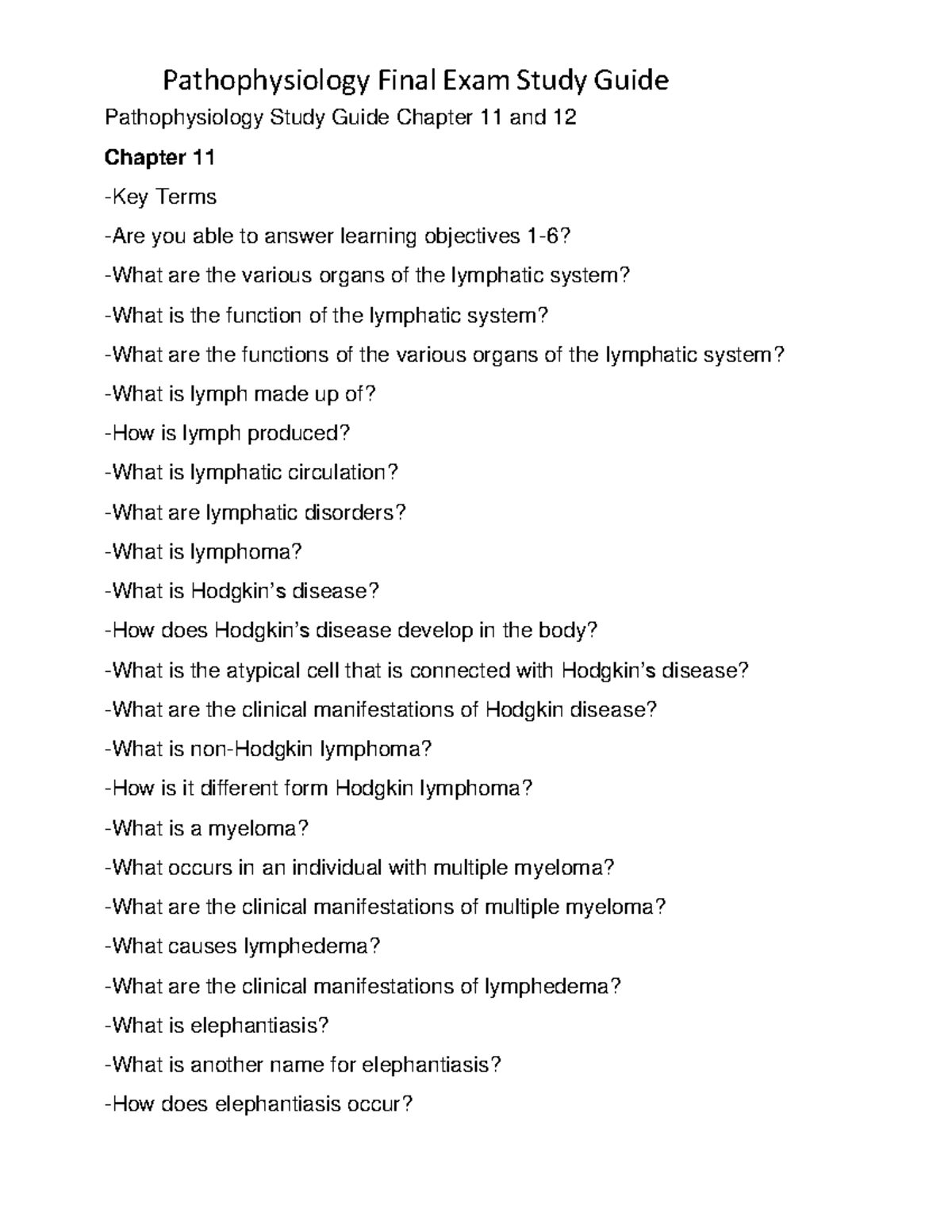 Pathophysiology Study Guide Chapter 11 And 12 - Pathophysiology Final ...