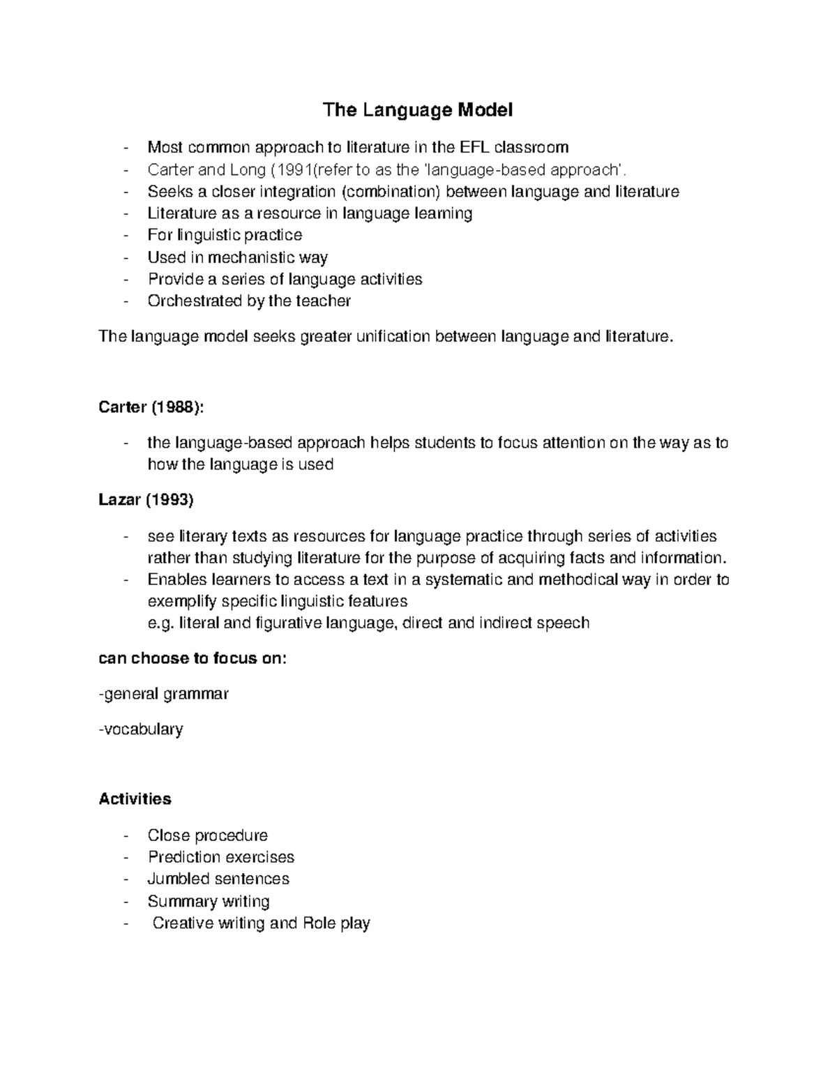 The Language Model - NONE - The Language Model Most common approach to ...