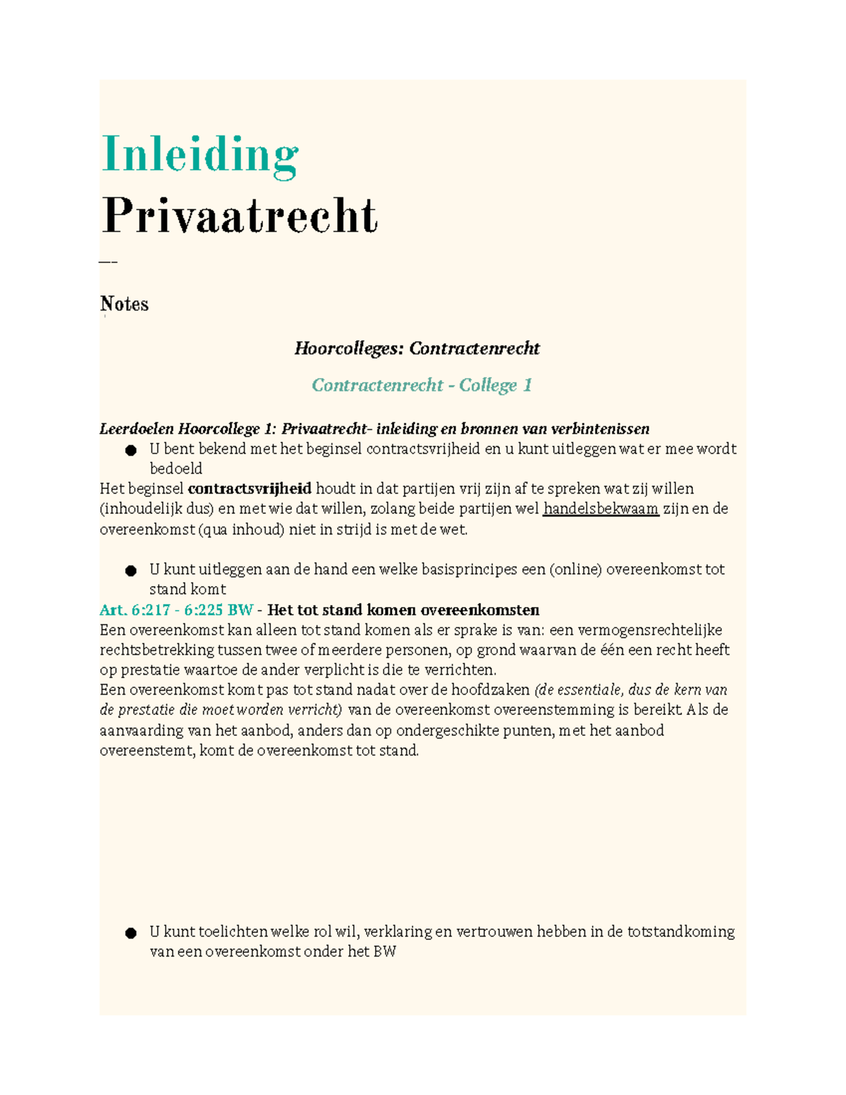 Samenvatting Leerdoelen Leerjaar 1 Inleiding Privaatrecht - Inleiding ...