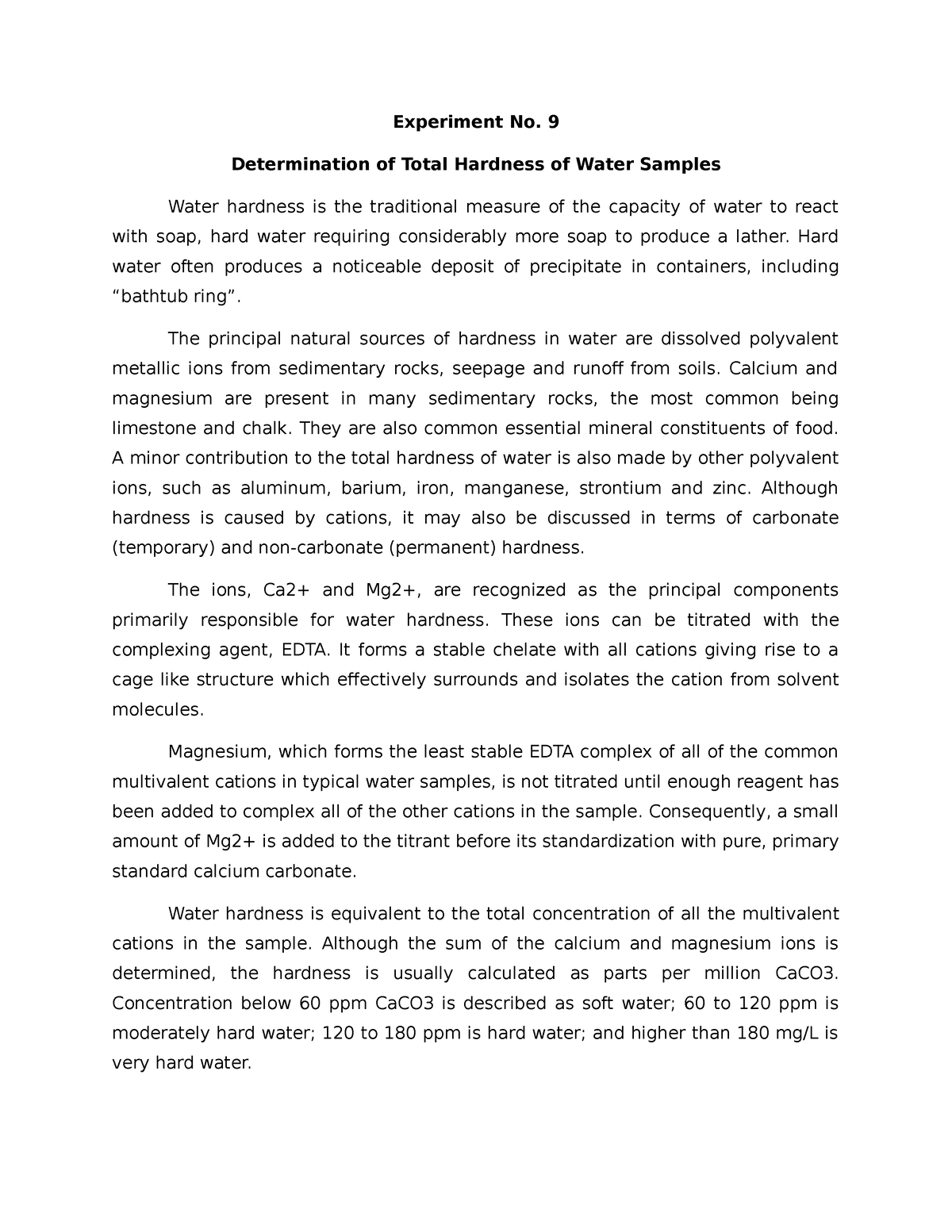 water hardness essay