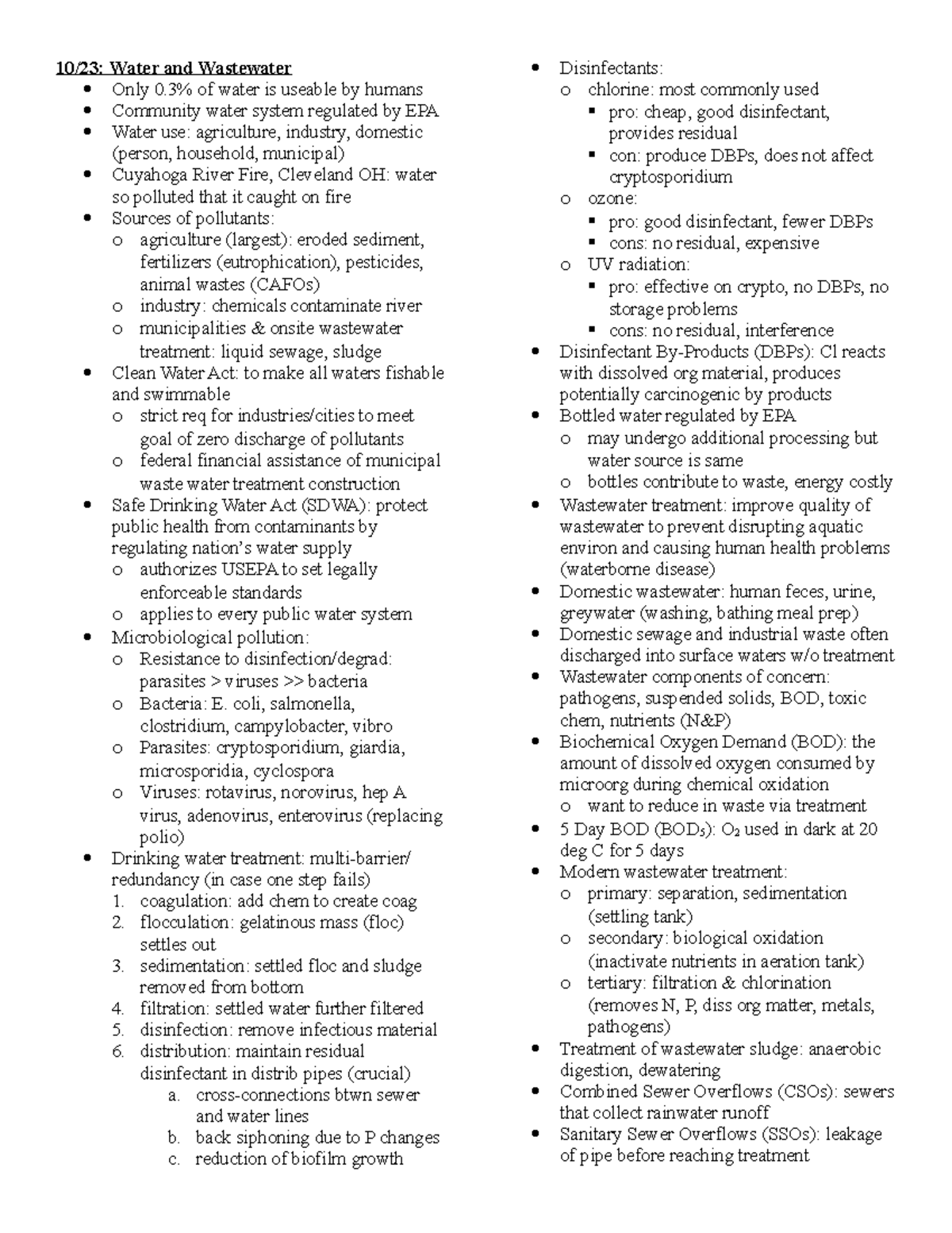 Exam 3 Notes - 10/23: Water and Wastewater Only 0% of water is useable ...