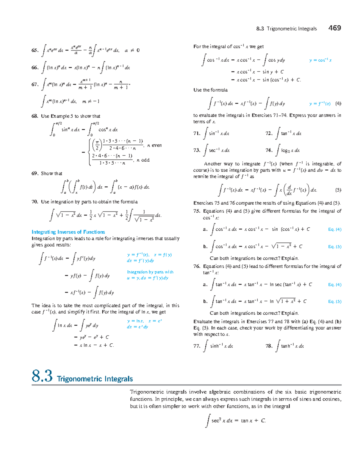 Math ch8-3 - math work - 8 Trigonometric Integrals 469 For the integral ...