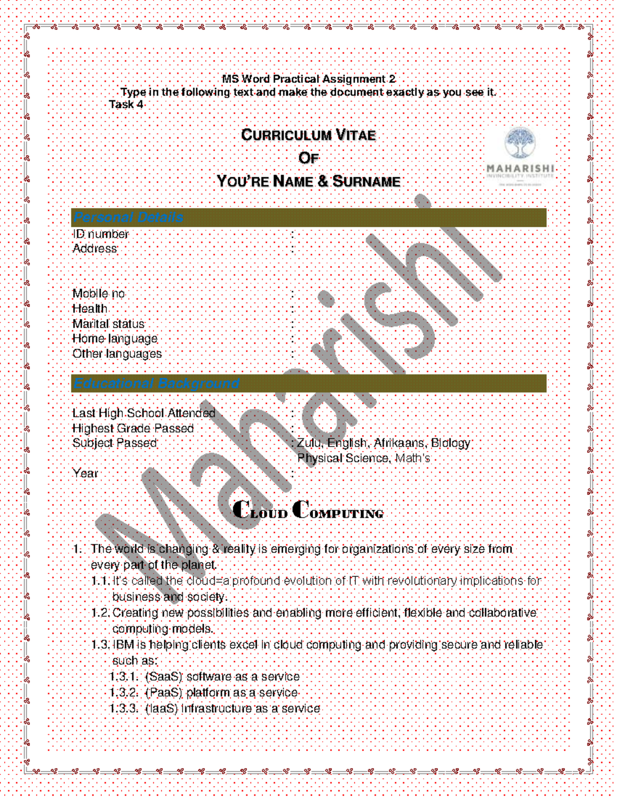 Word Assignment 2-1 - MS Word Practical Assignment 2 Type in the ...