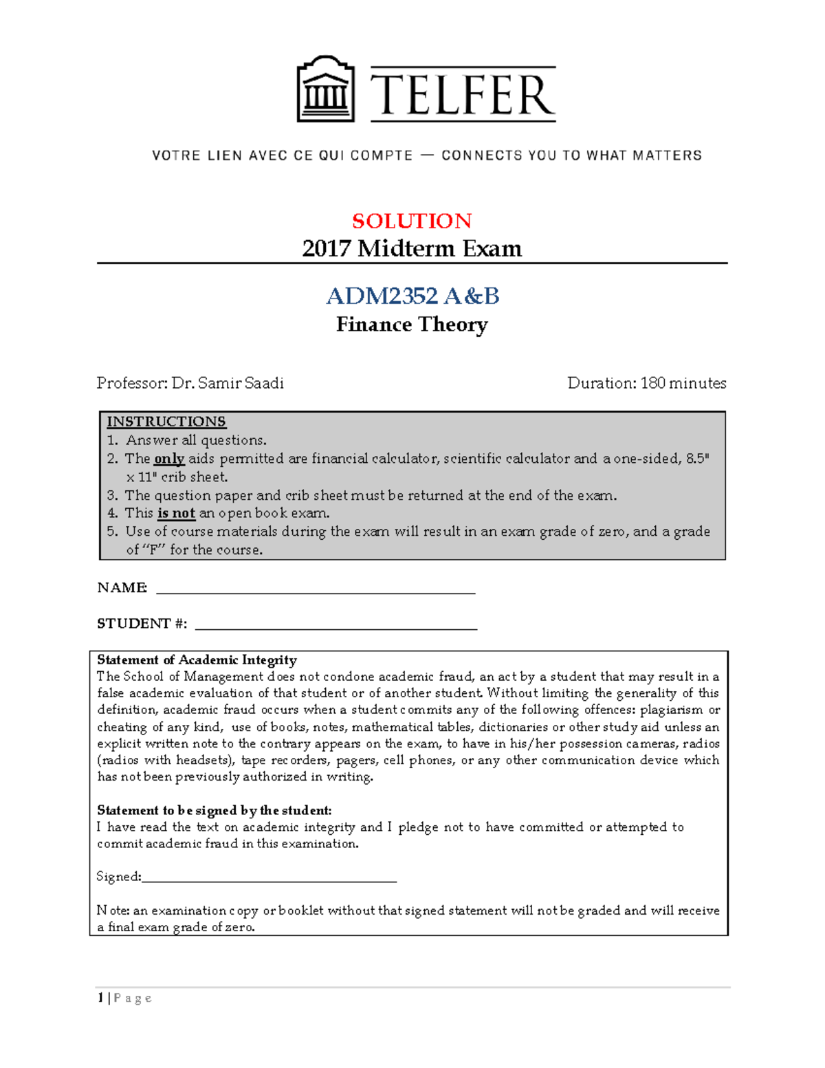 Midterm 1 January 2017, questions and answers - SOLUTION 2017 Midterm ...