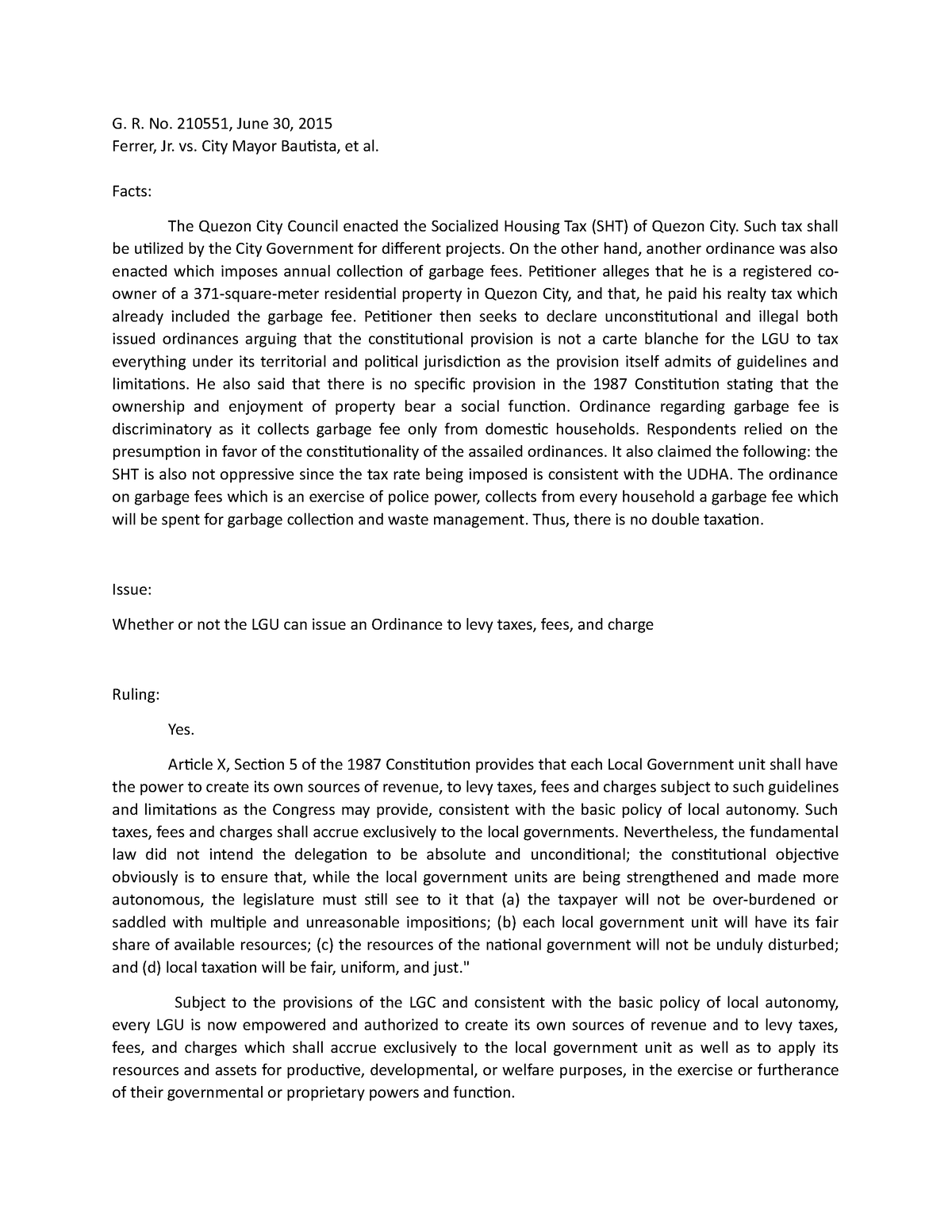 Case - case titles - G. R. No. 210551, June 30, 2015 Ferrer, Jr. vs ...