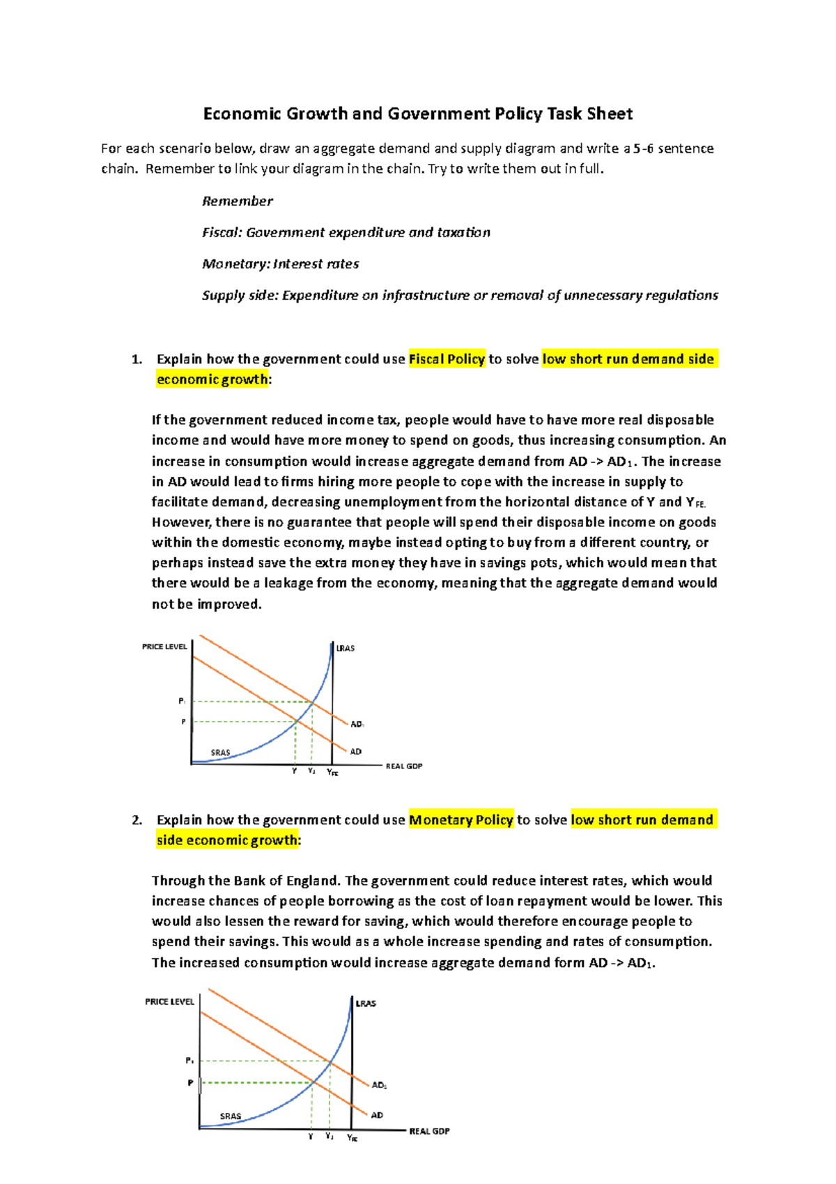 economic policy trends assignment