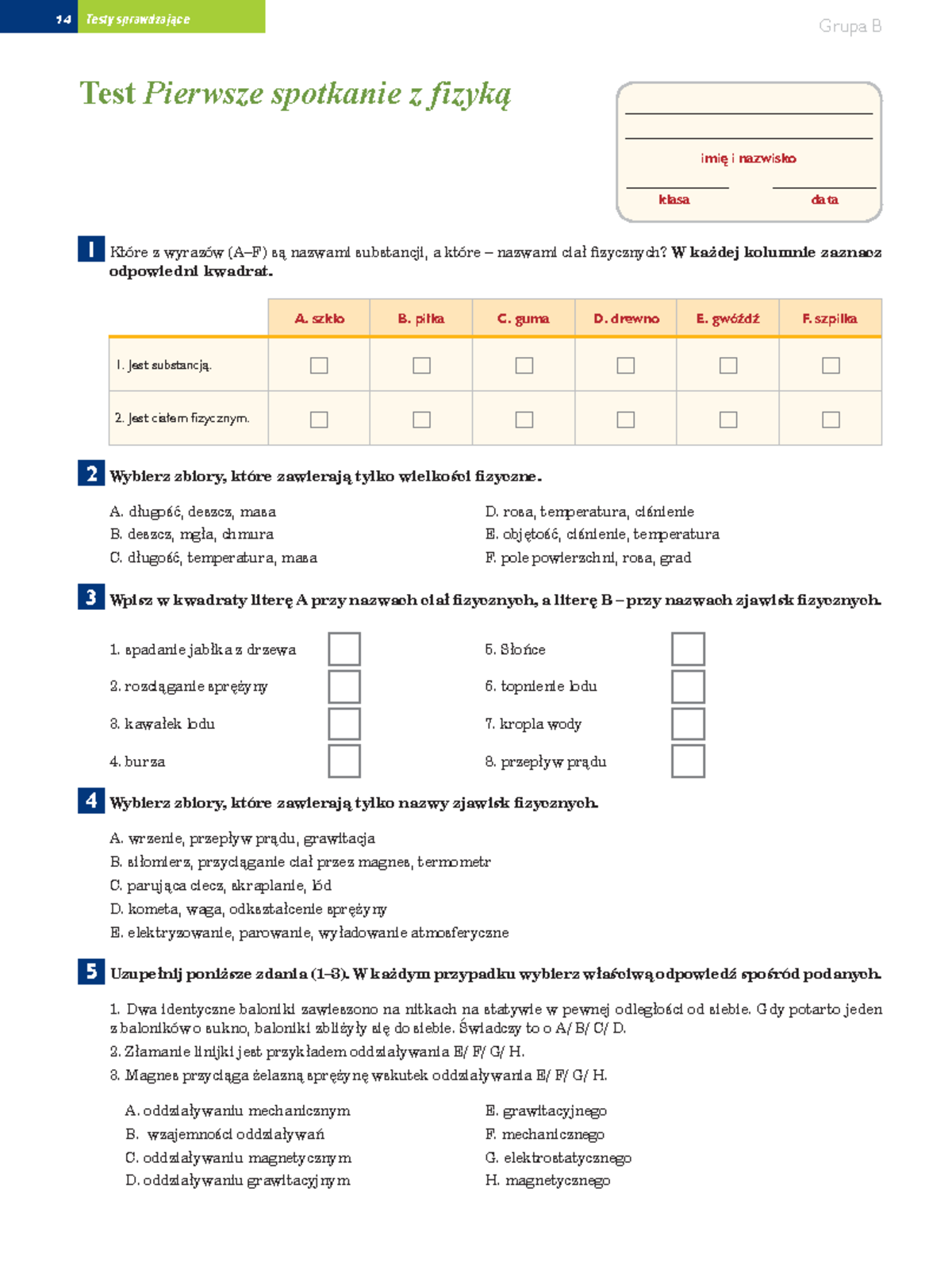 Pdfcoffee - 1414 Testy sprawdzające imię i nazwisko klasa data Testy