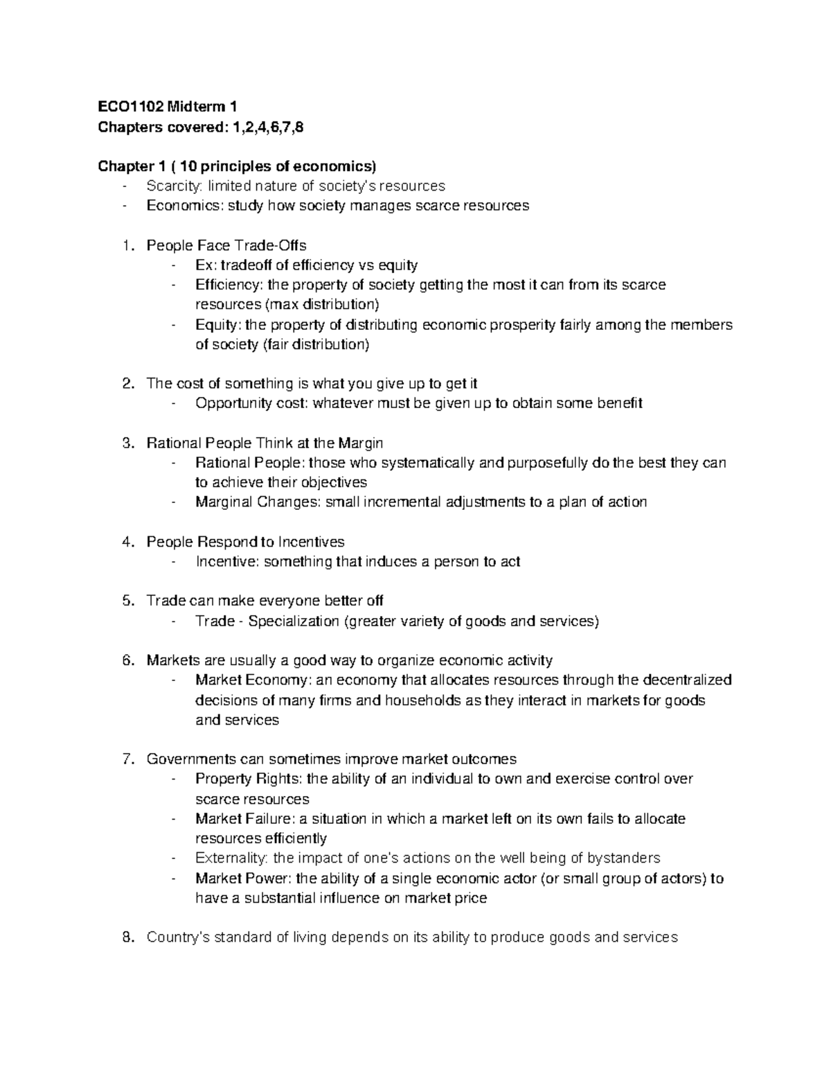 Midterm 1 Review Sheet - Principles Of Macroeconomics - ECO1102 Midterm ...