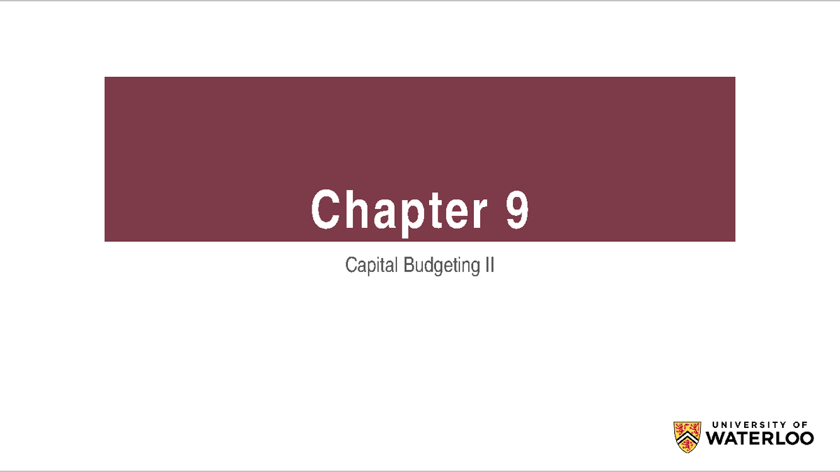 Lecture notes, lecture Lecture 9 Corporate Finance - Chapter 9 Capital ...
