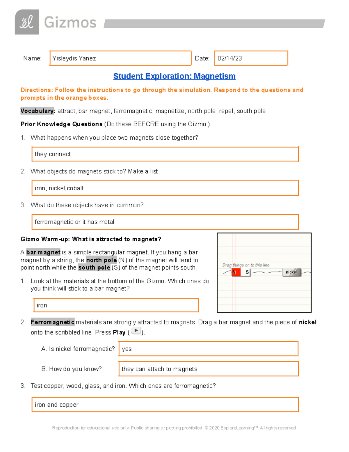 Gizmos Yanez, Yisleydis Name Yisleydis Yanez Date 02