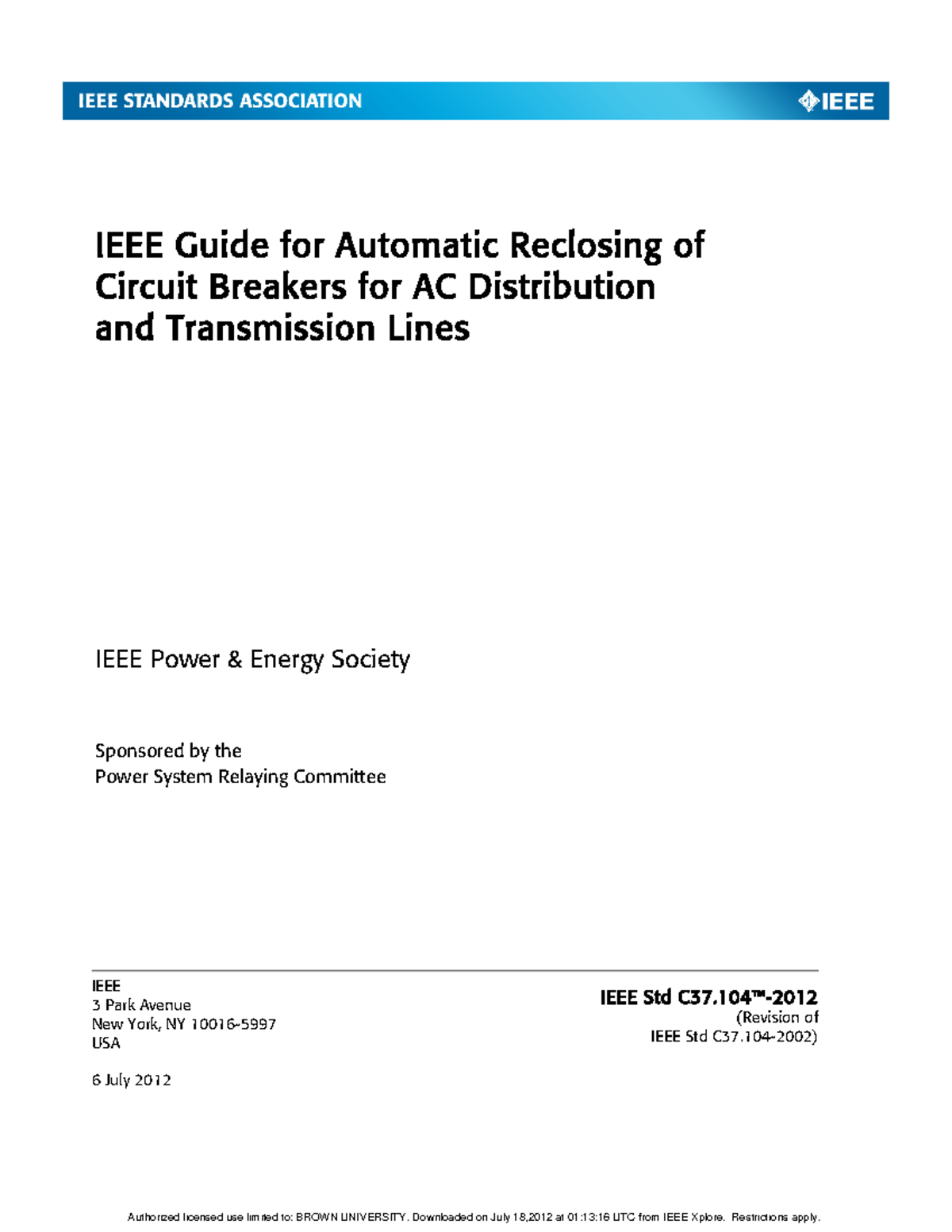 Ieee guide for automatic reclosing of circuit breakers for ac di - IEEE ...