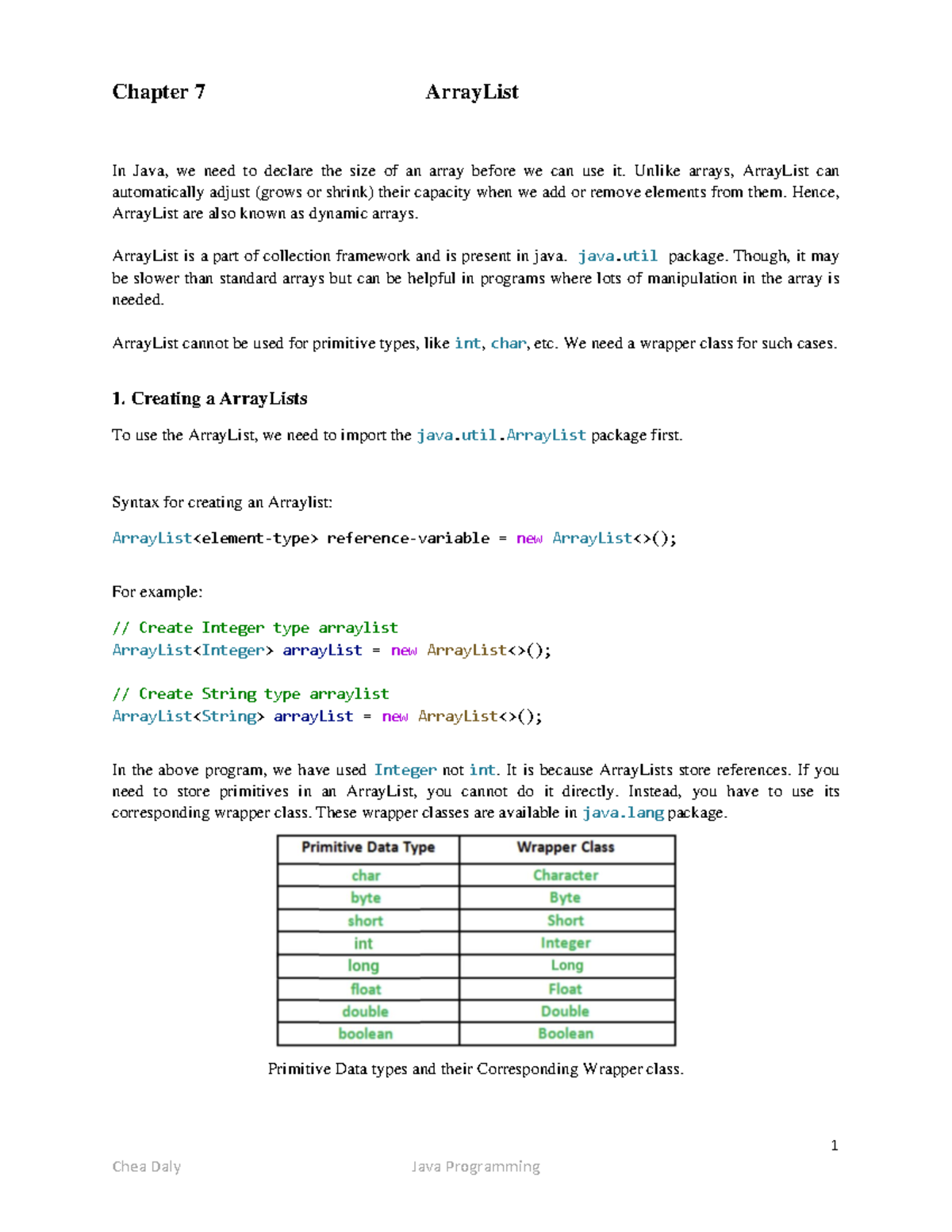 07 Array List - ITE-G9-TAN JINGFONG - 1 Chapter 7 ArrayList In Java, we ...