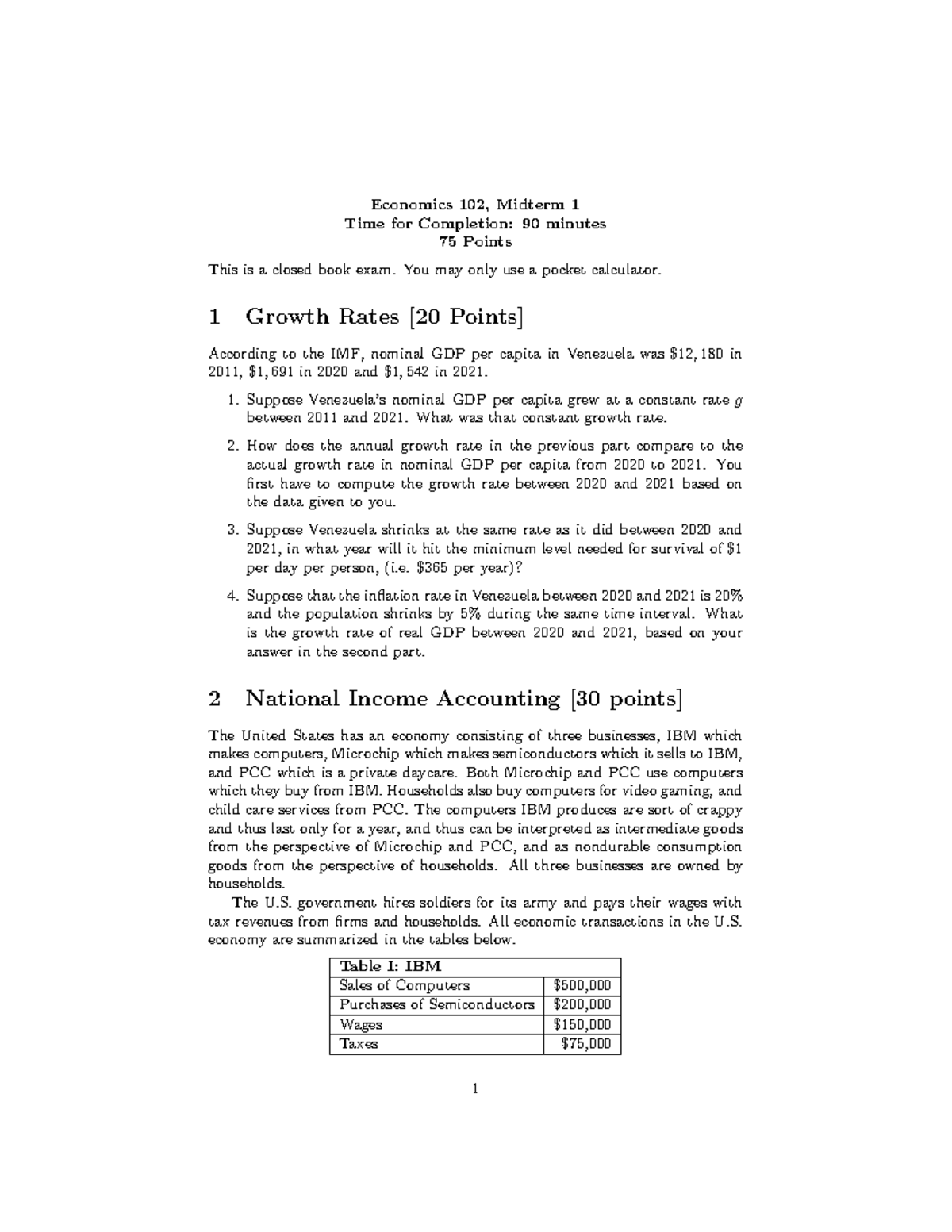 Exam1 Fall2021 - Economics 102, Midterm 1 Time For Completion: 90 ...