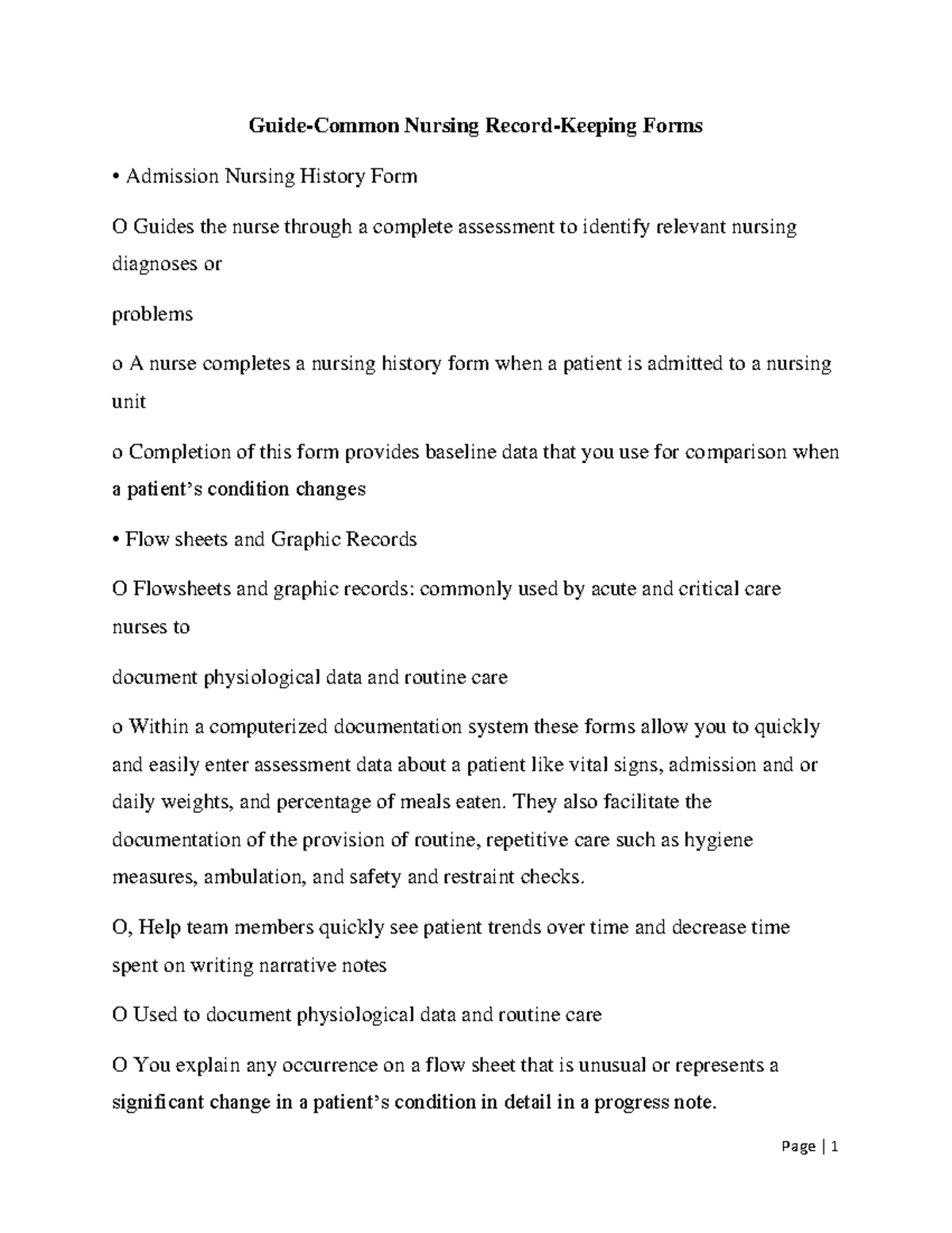 Nursing RecordKeeping Forms Nursing Record