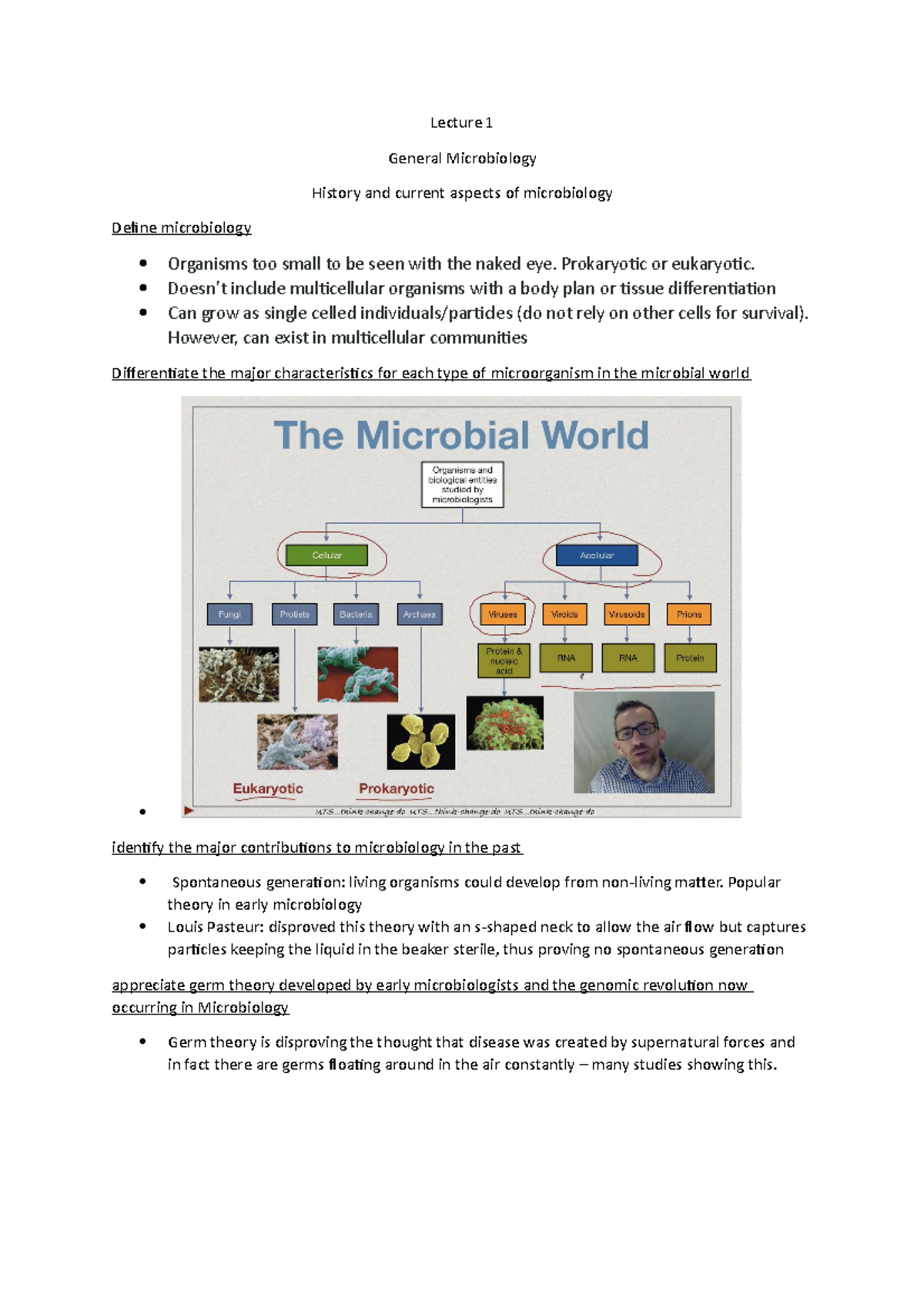 Lec 1 - Lecture 1 notes - Lecture 1 General Microbiology History and ...