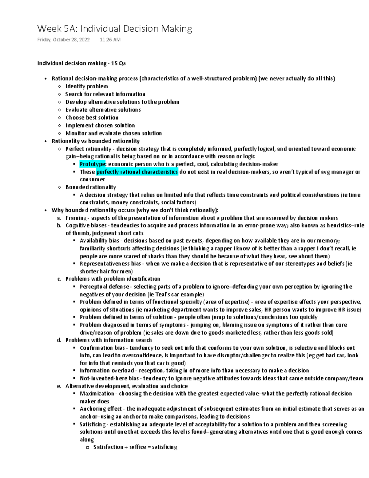 Week 5A - Notes made during the lecture and then formatted later. By ...