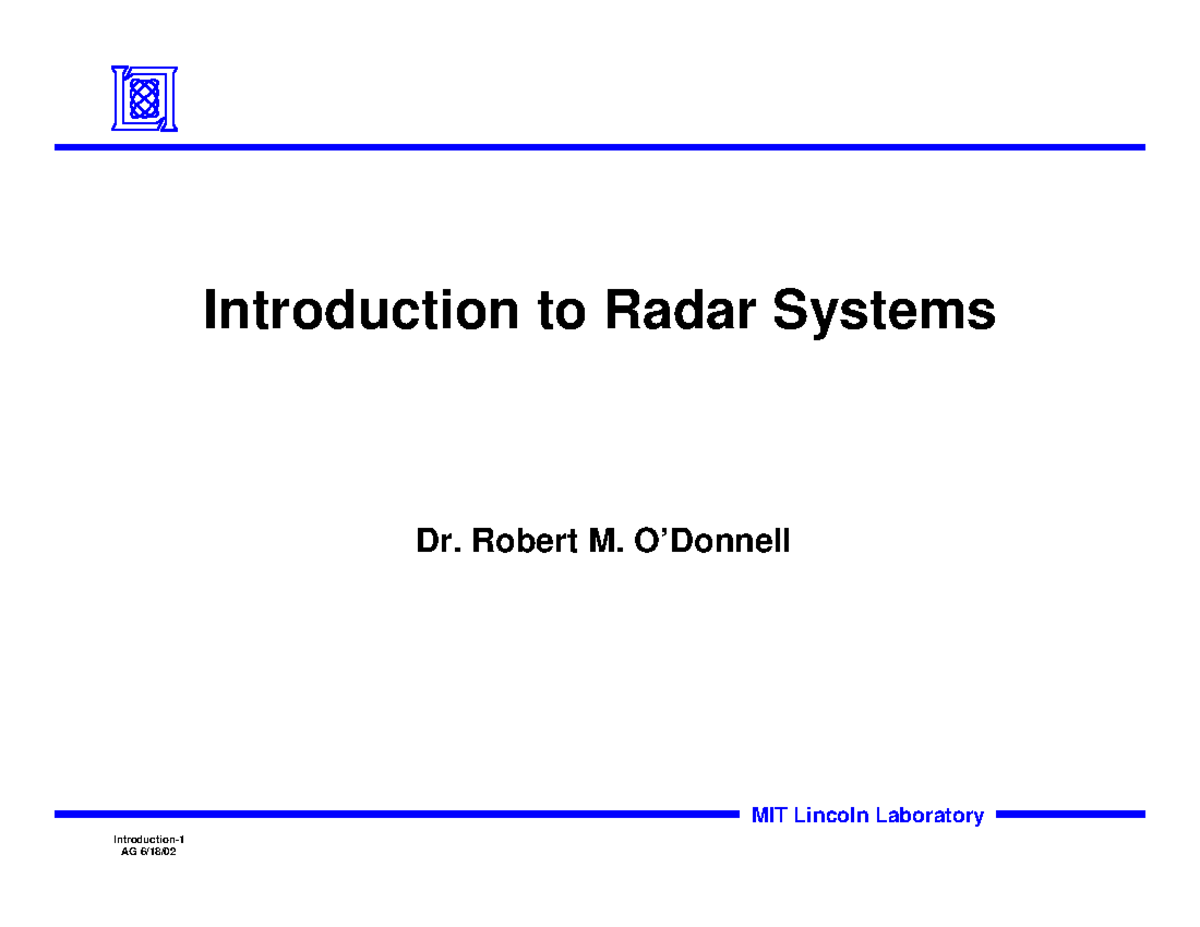 Lectures 1&2 (Introductiojn And Types Of Radar) - Introduction-1AG 6/18 ...