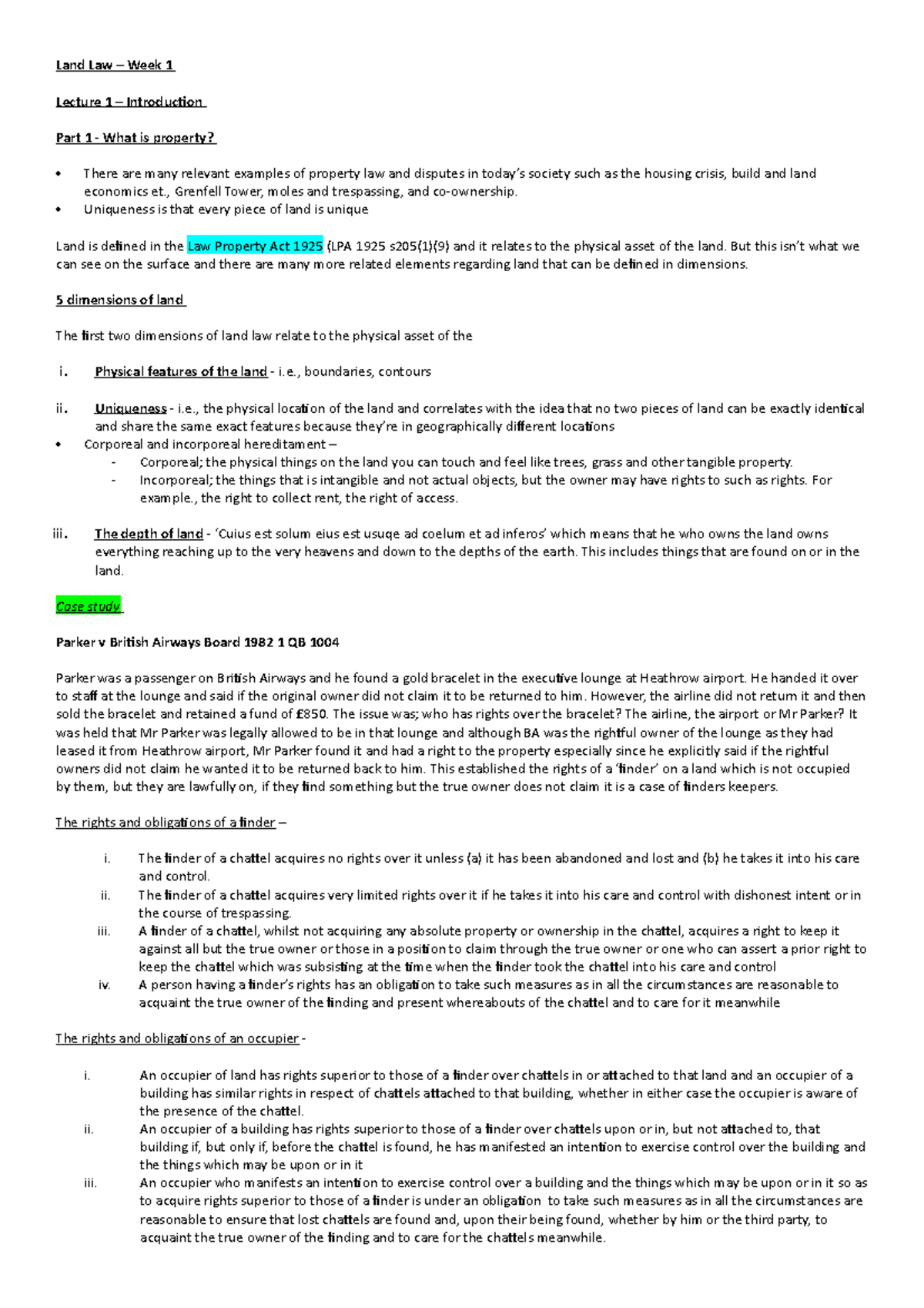 1. LAND LAW (WK1 Intro) Land Law Week 1 Lecture 1 Introduction
