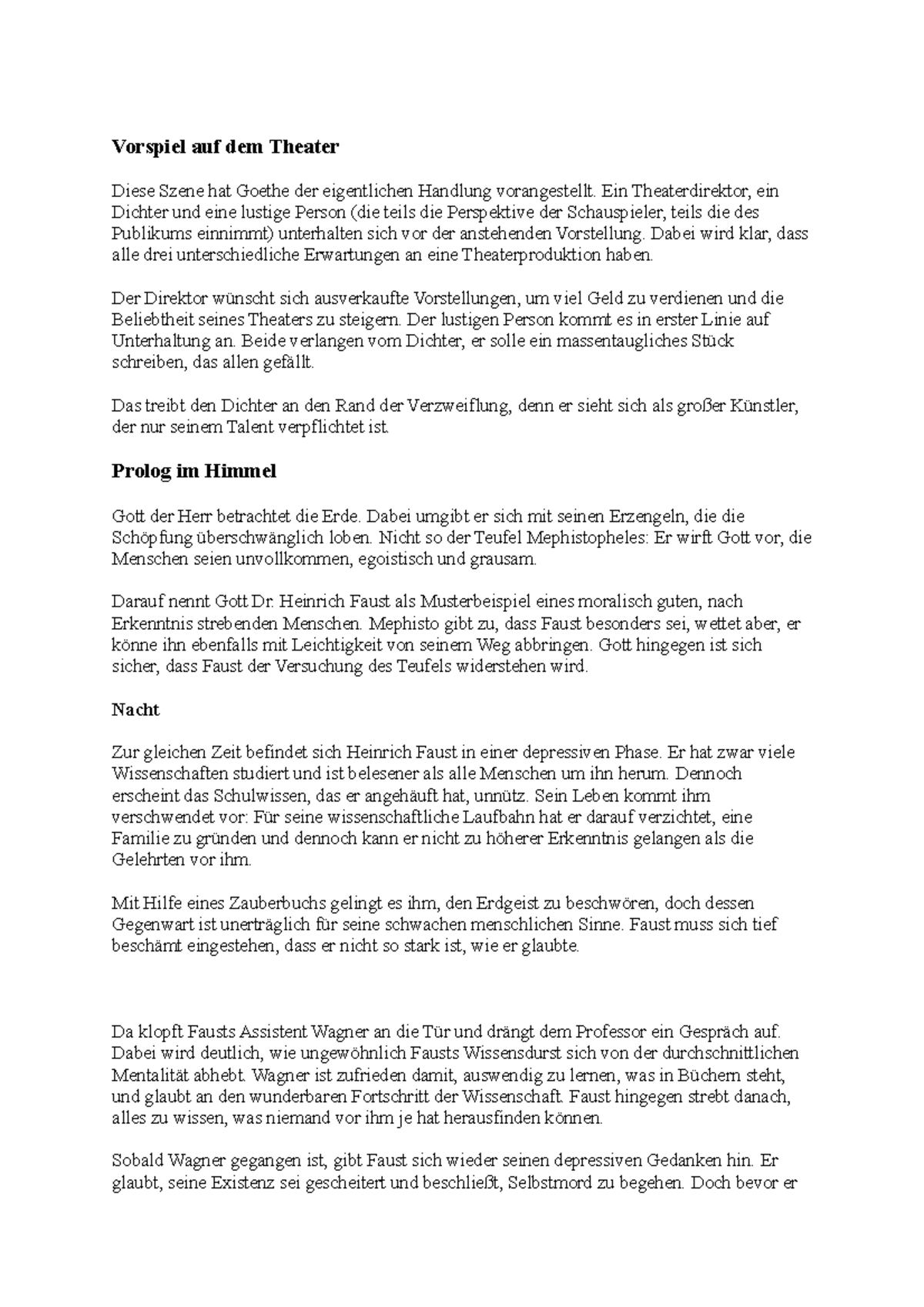 Faust Zusammenfassung Fürs Abi Vorspiel auf