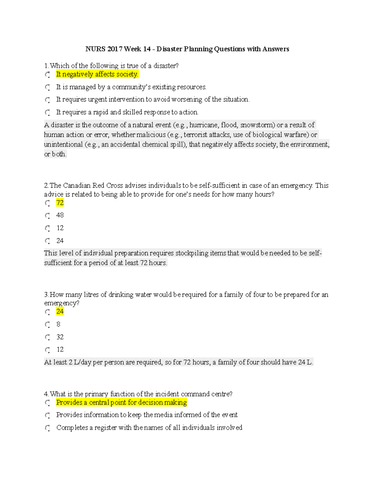Disaster Planning Questions with Answers - It is managed by a community ...