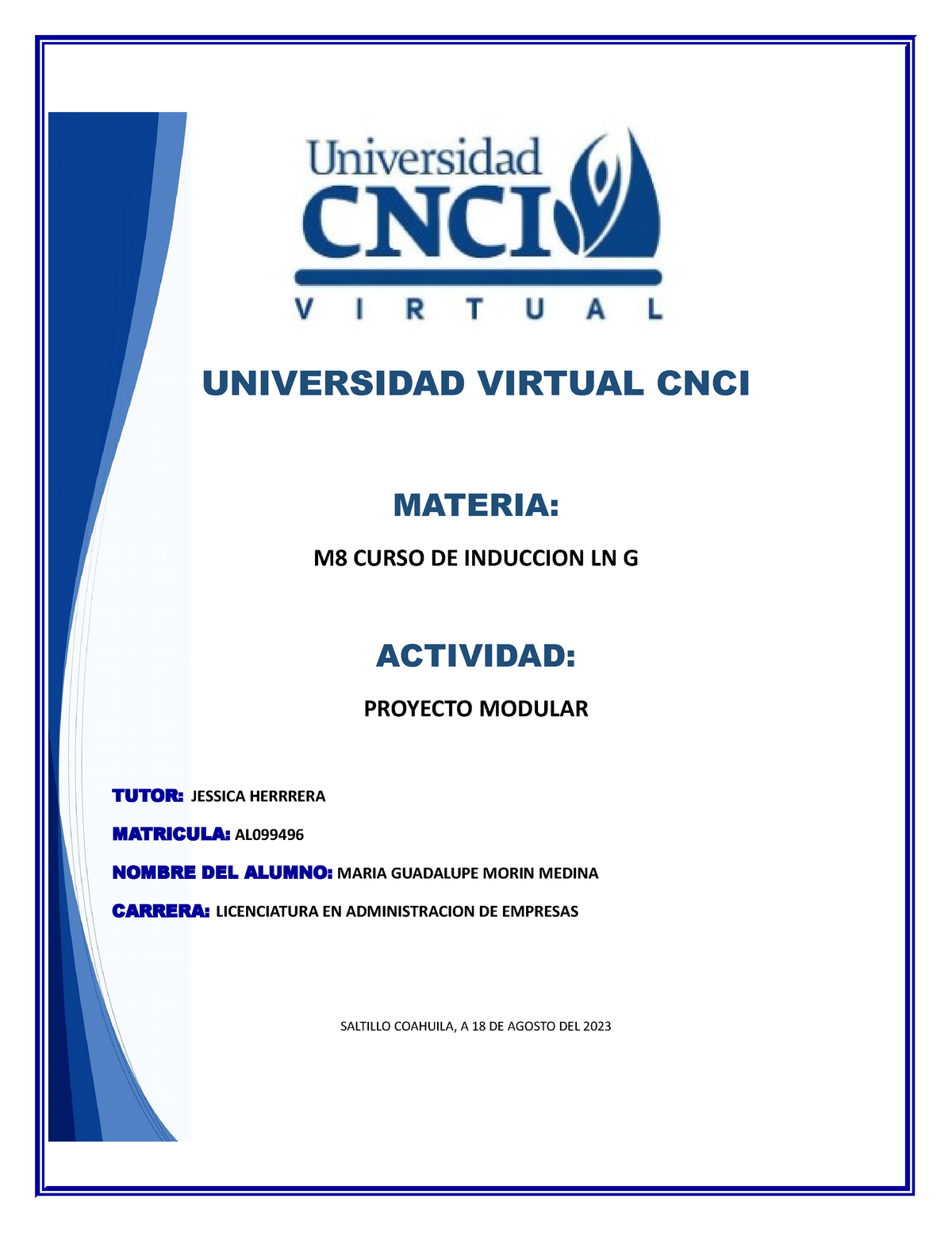 Proyecto Modular - UNIVERSIDAD VIRTUAL CNCI MATERIA: M8 CURSO DE ...