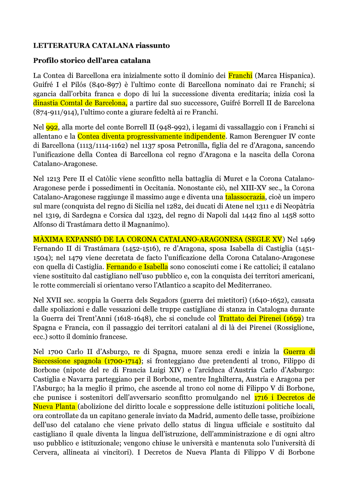 Appunti Lingua Catalana, Appunti di Catalano