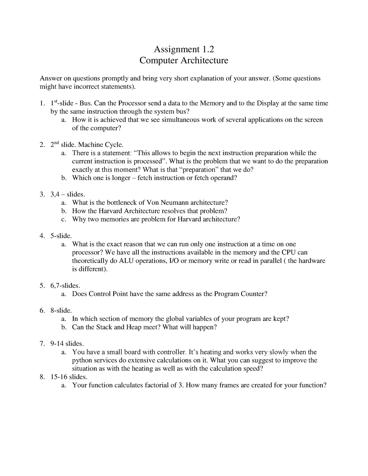 Assignment 1.2 - Computer Architecture - Assignment 1. 2 Computer ...