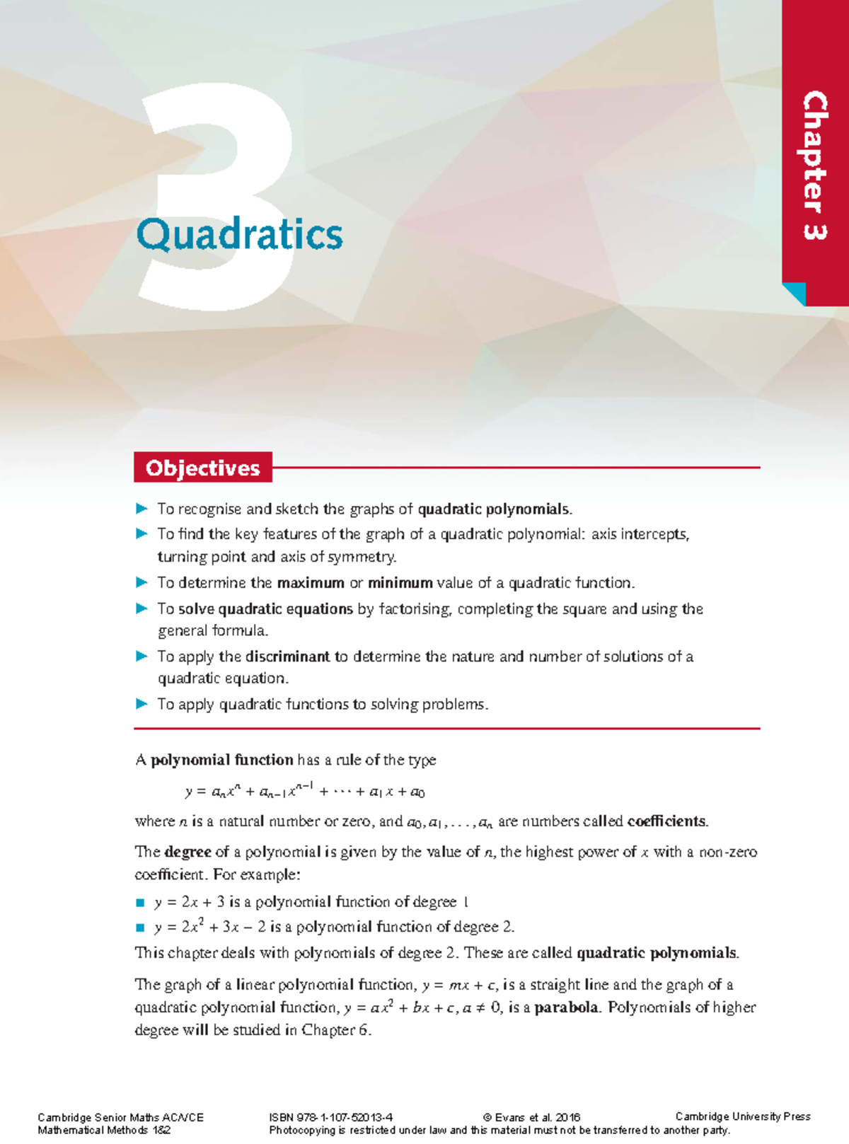 Chapter-3-Quadratics - Chapter 3 3 Quadratics To recognise and sketch ...