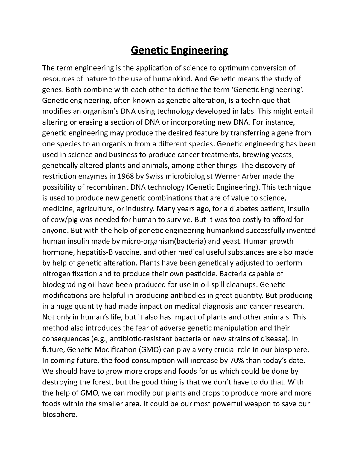 short essay on genetic engineering