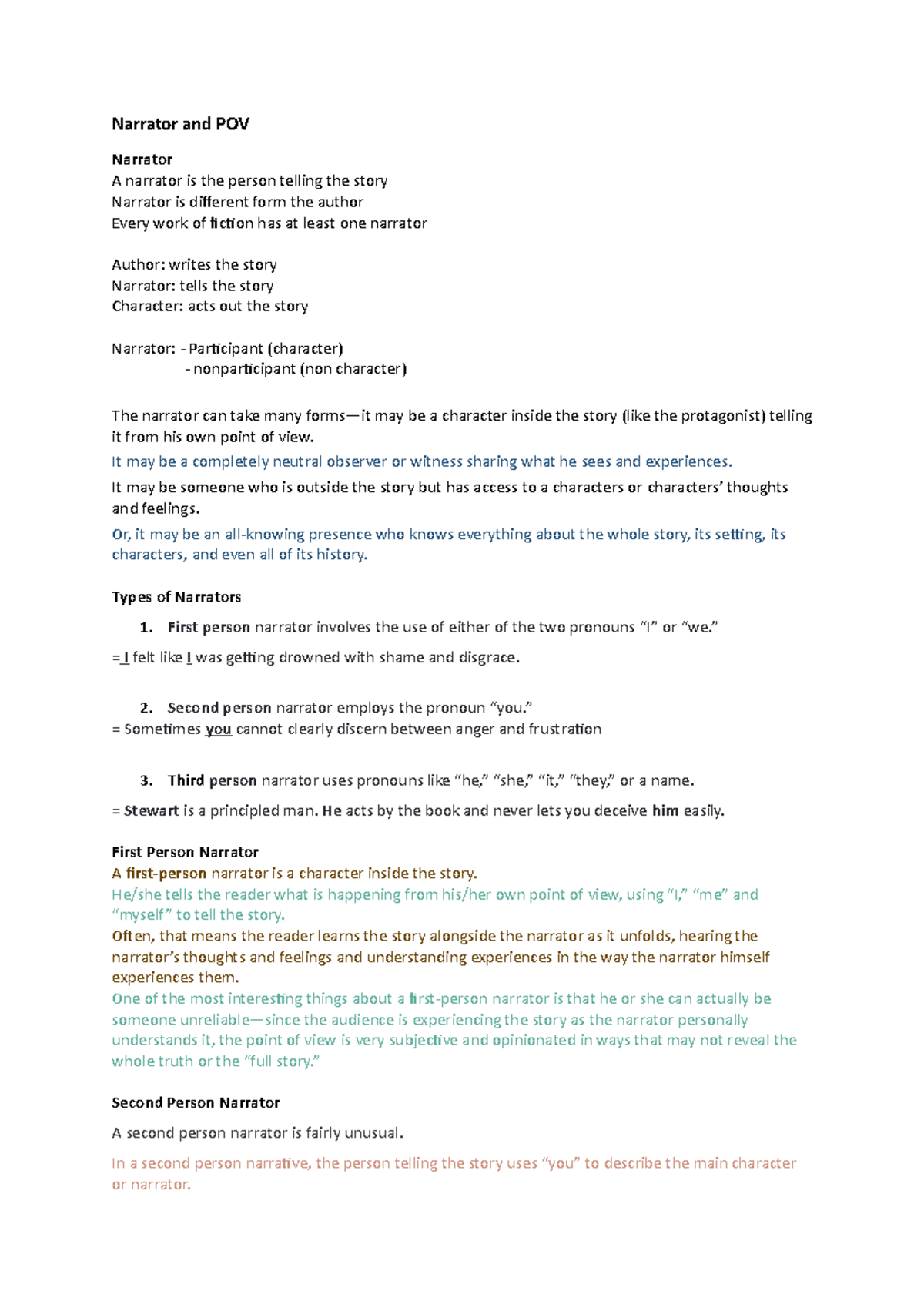 Narrator and POV Narrator and POV Narrator A narrator is the person