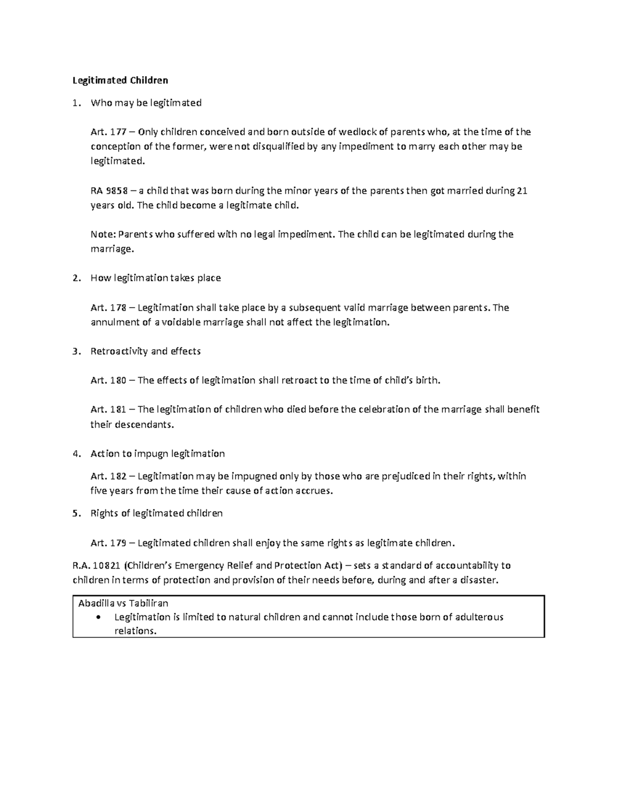 Legitimated children up to Who may not be adopted - Legitimated ...