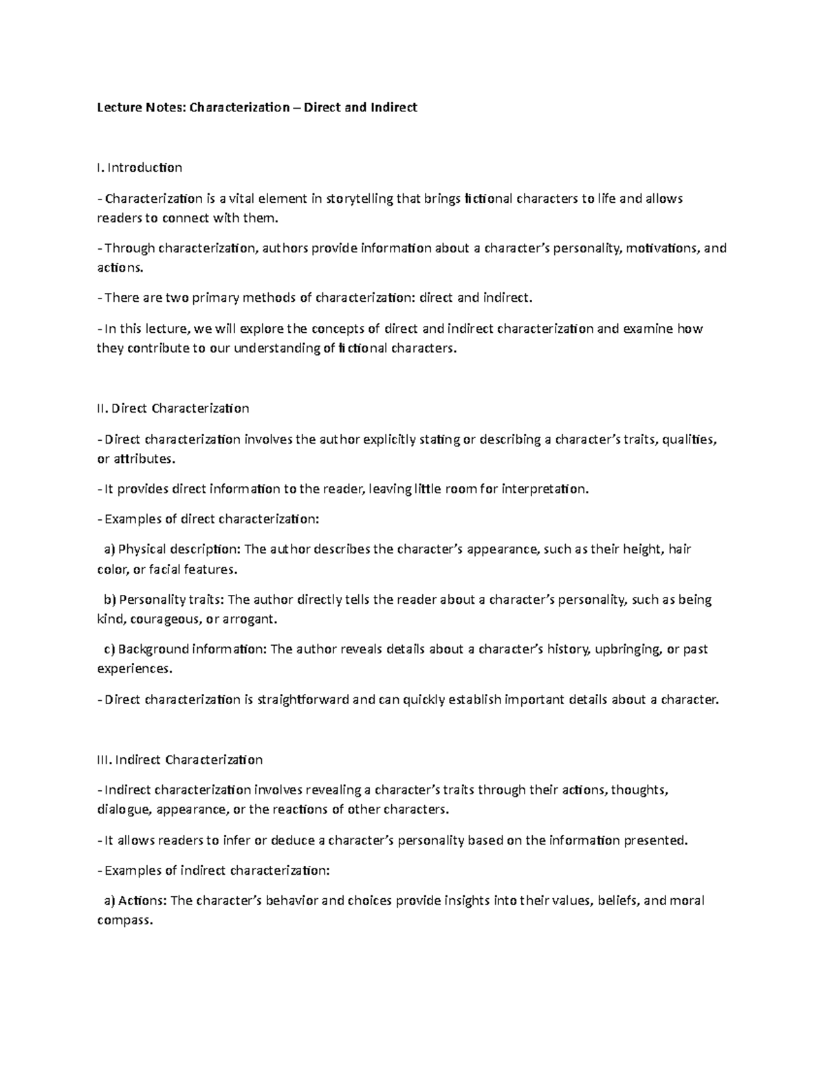 Lecture Notes: Characterization – Direct and Indirect - Introduction ...