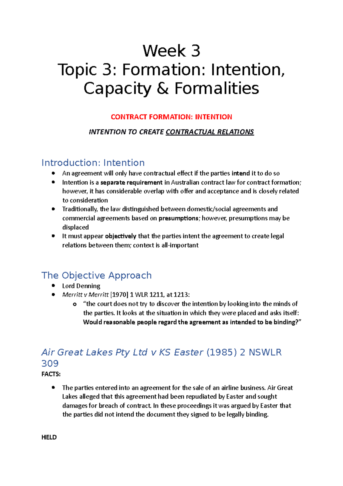 Week 3 new - Lecture Notes - Week 3 Topic 3: Formation: Intention ...