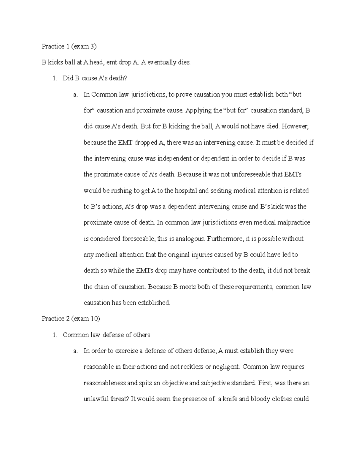 criminal law fact pattern practice question answers Practice 1 (exam