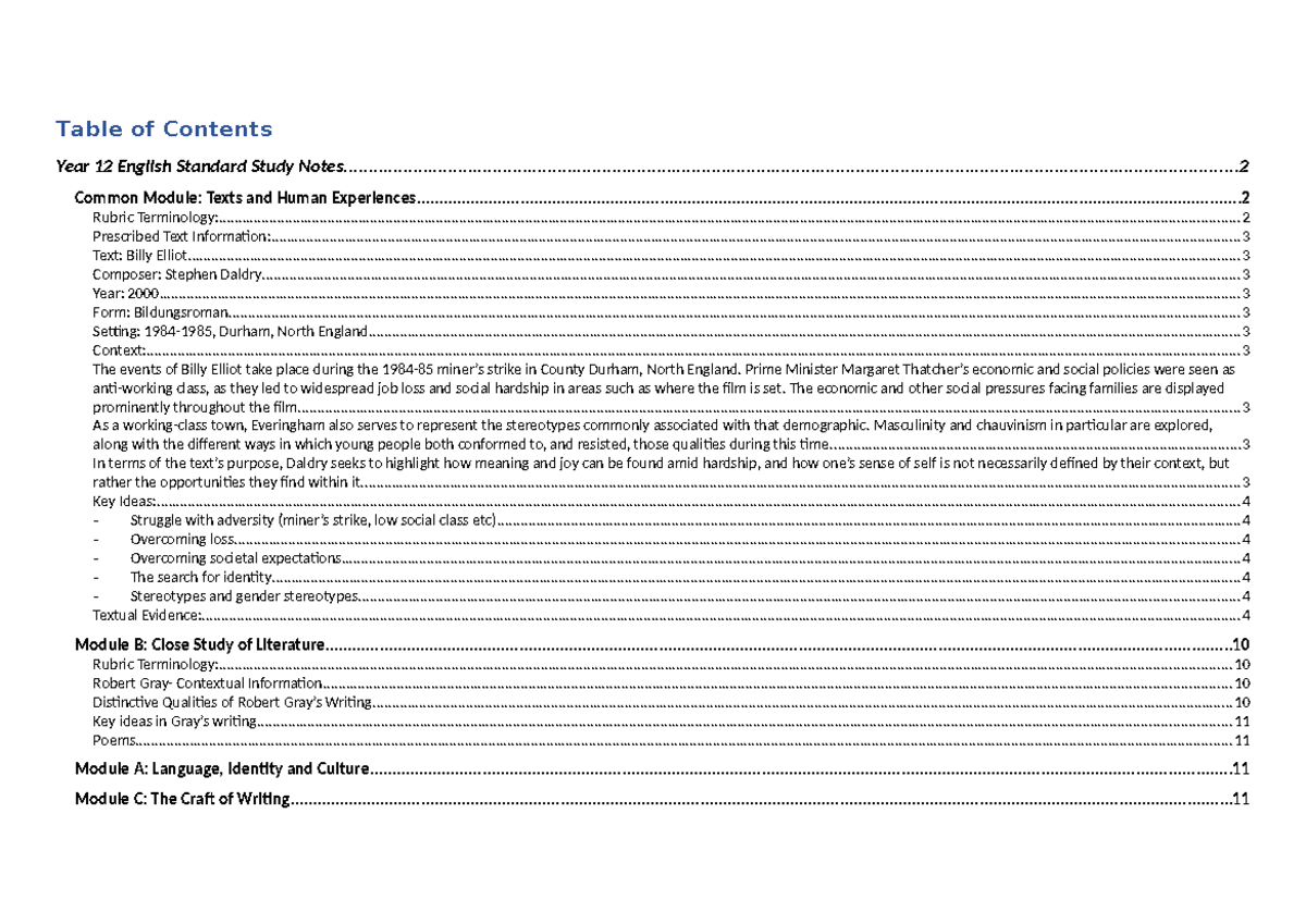 Study Notes - Some Modules - Table of Contents The events of Billy ...