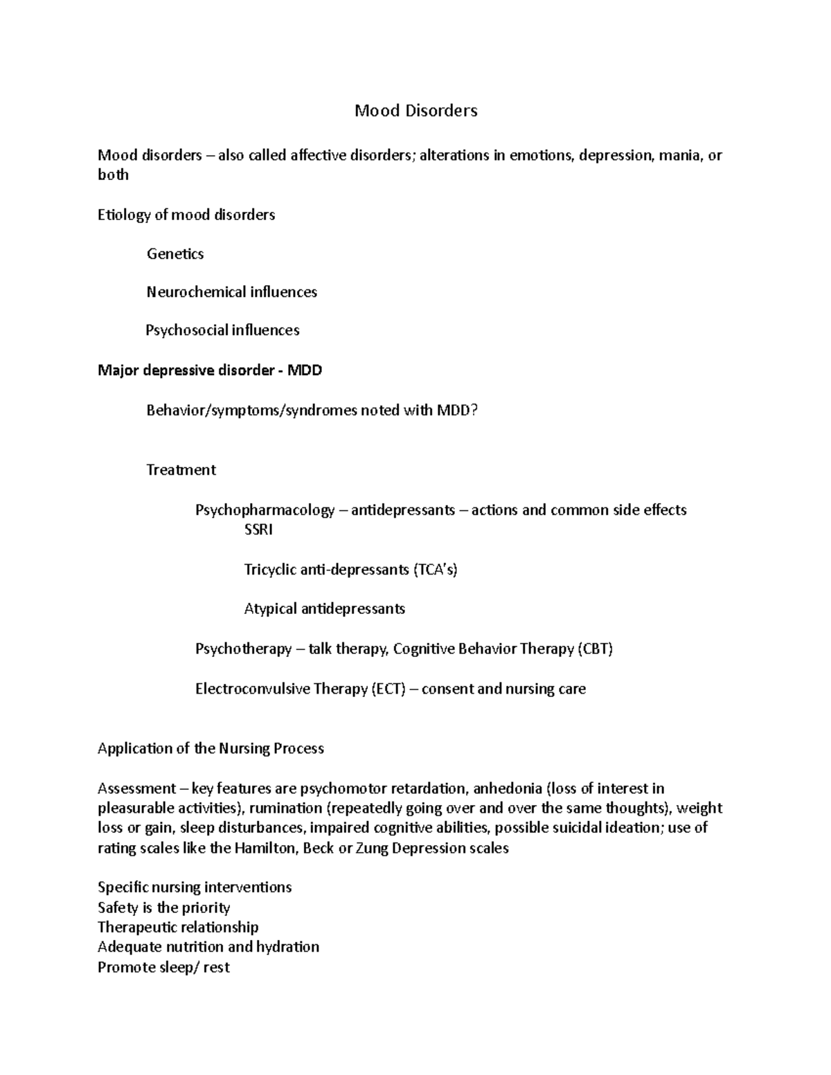 Module Eight Worksheet- Mood Disorders - Mood Disorders Mood disorders ...