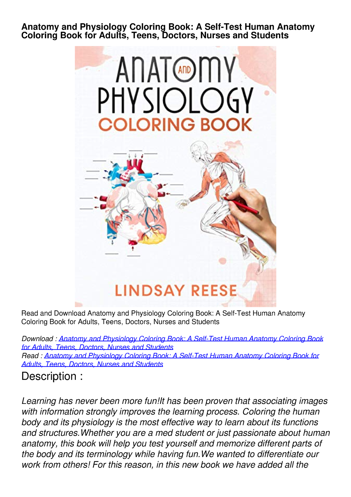 PDF/READ/DOWNLOAD Anatomy and Physiology Coloring Book A SelfTest