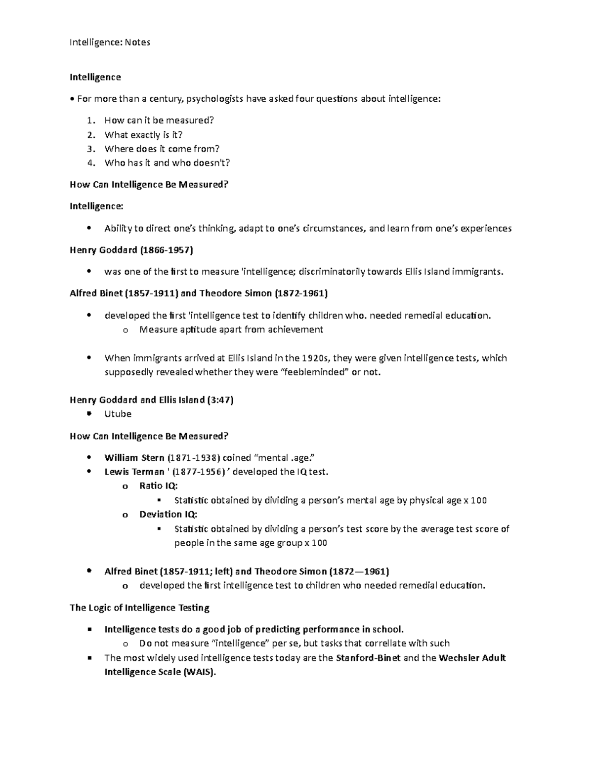 Intelligence lecture - Intelligence: Notes Intelligence • For more than ...