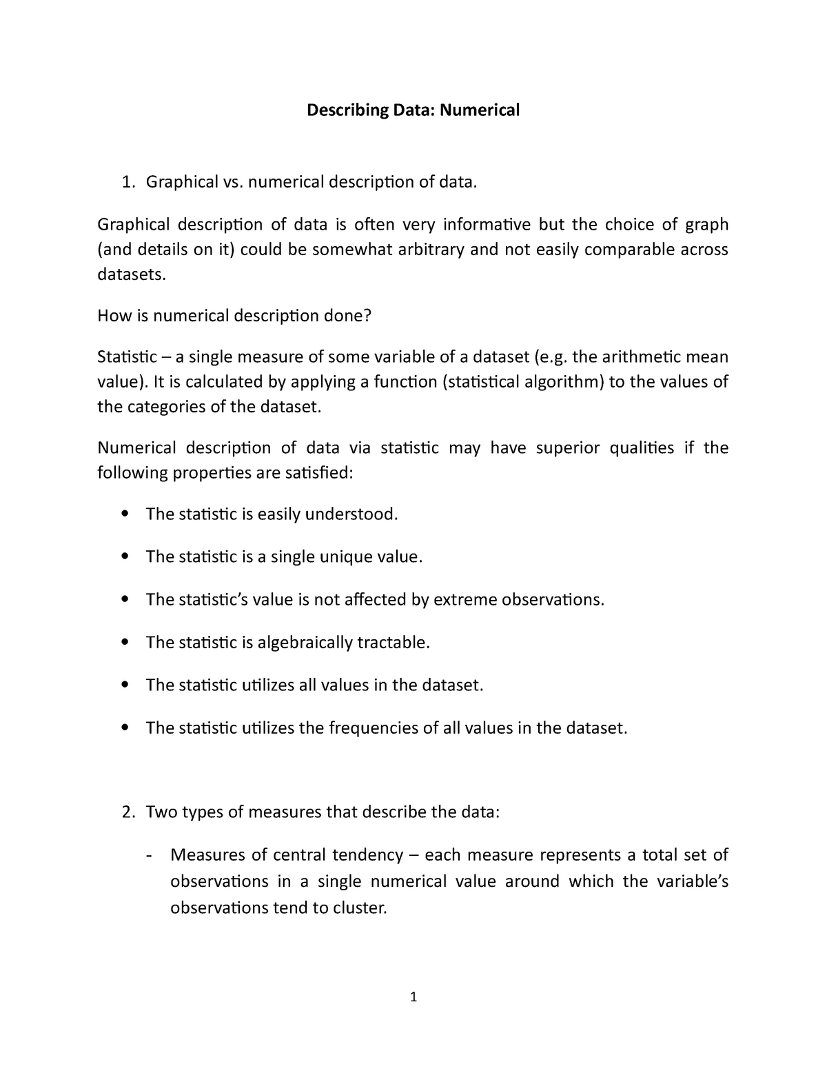 Chapter 2 Describing Data Numerical F Describing Data Numerical 1