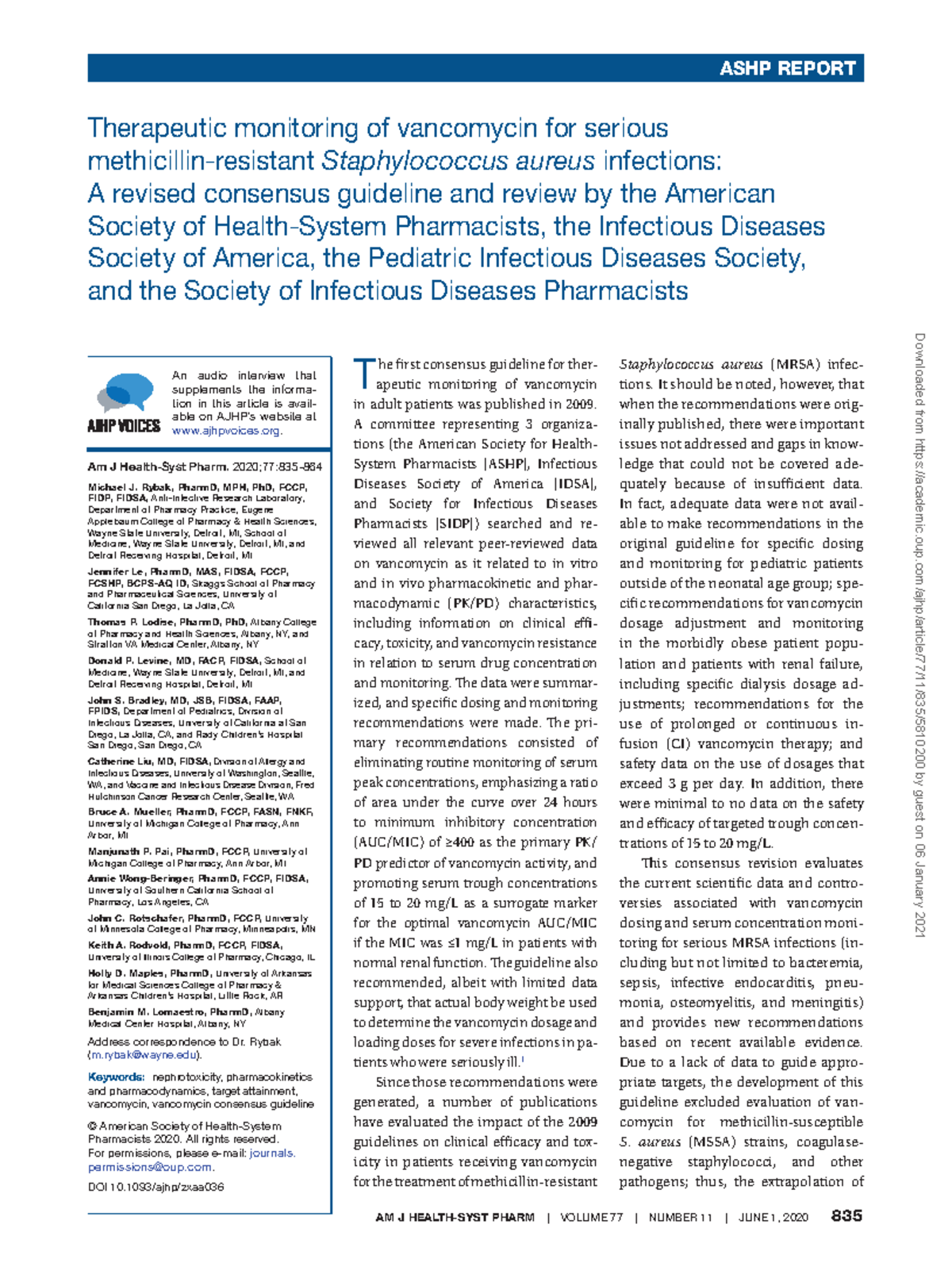 Vanco dosing guidelines ASHP REPORT Address correspondence to Dr
