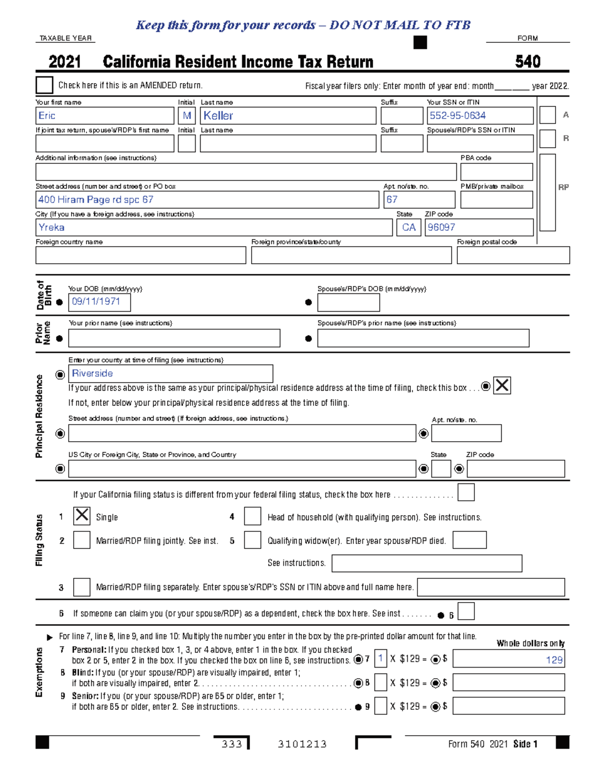 Tax Form 2021 ES190 Studocu