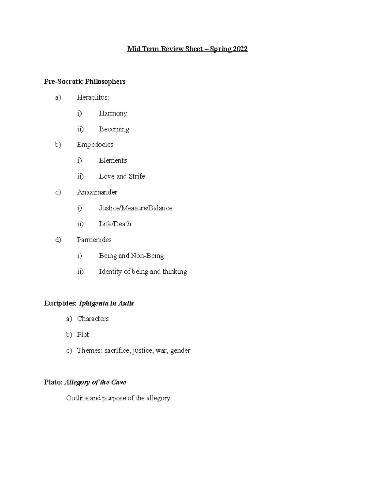 Spring 2022 MidTerm Review Sheet Mid Term Review Sheet Spring 2022