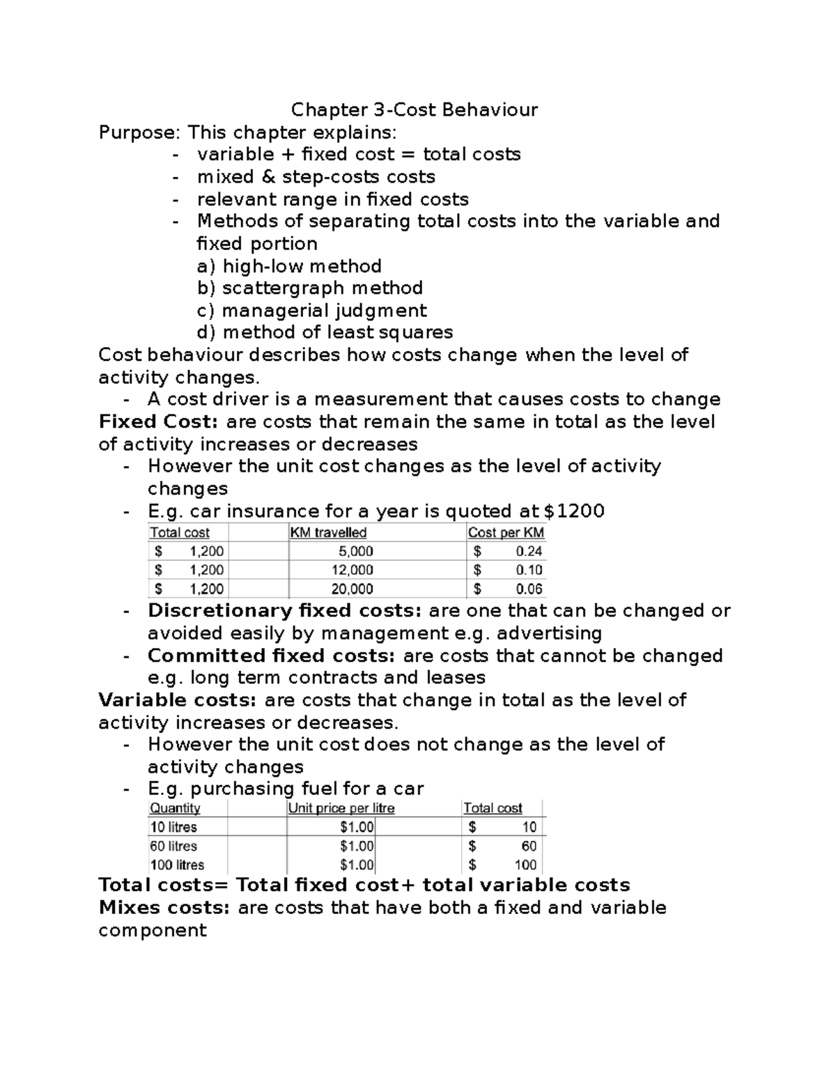 Chapter 3 - Lecture Notes 3 - Chapter 3-Cost Behaviour Purpose: This ...