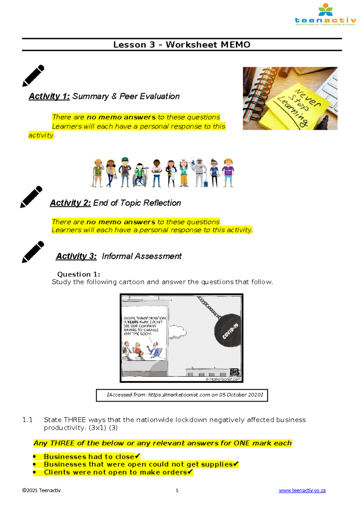 10 Lesson 3 - Worksheet MEMO - Lesson 3 – Worksheet MEMO Activity 1 ...