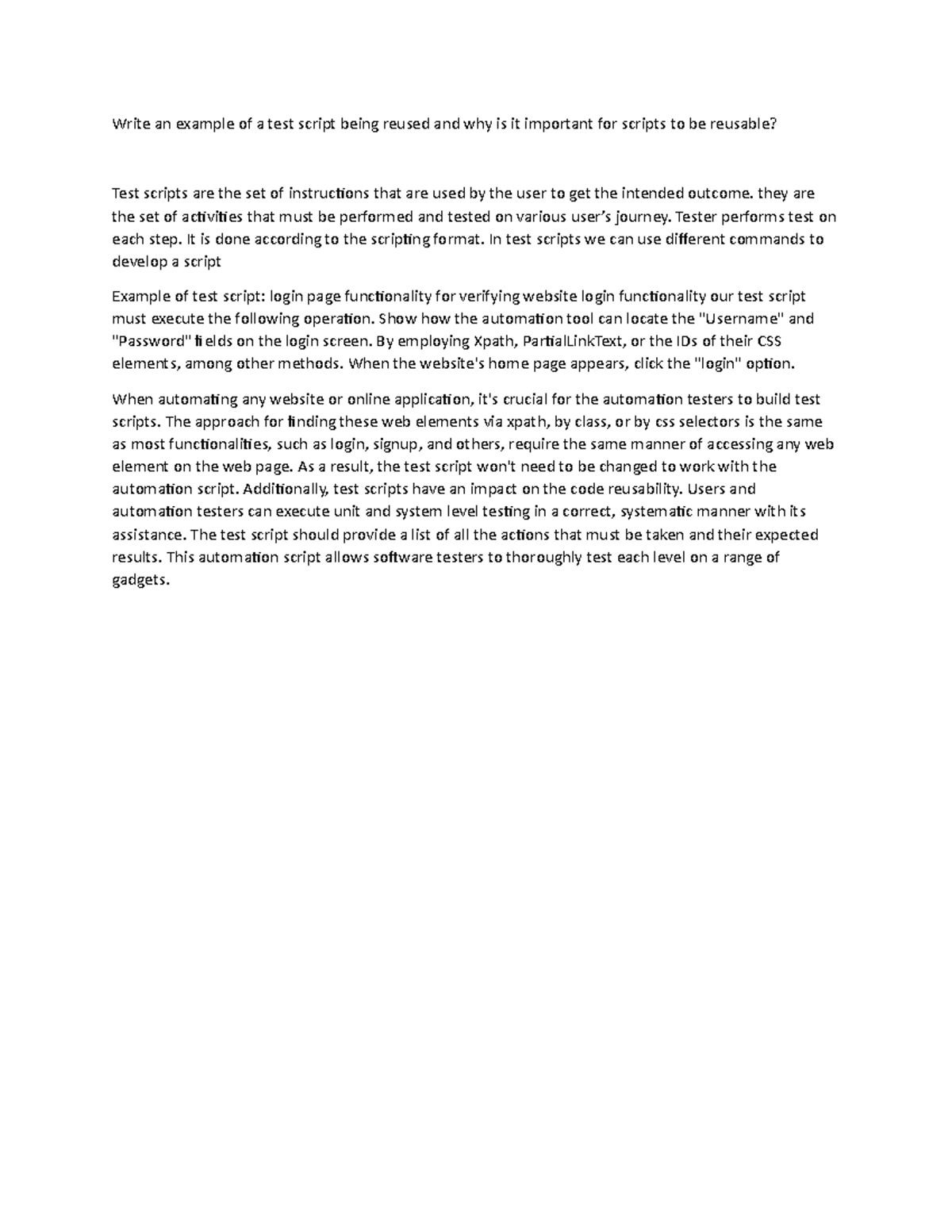 Test scipt - Answering why test scripts are used with an example of ...