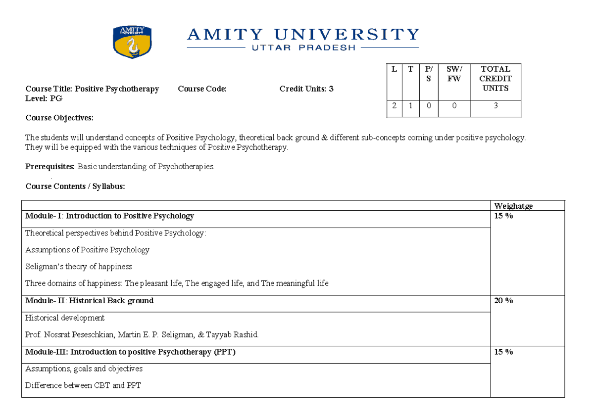 New Syllabus 1692014 62333092 - Course Title: Positive Psychotherapy ...