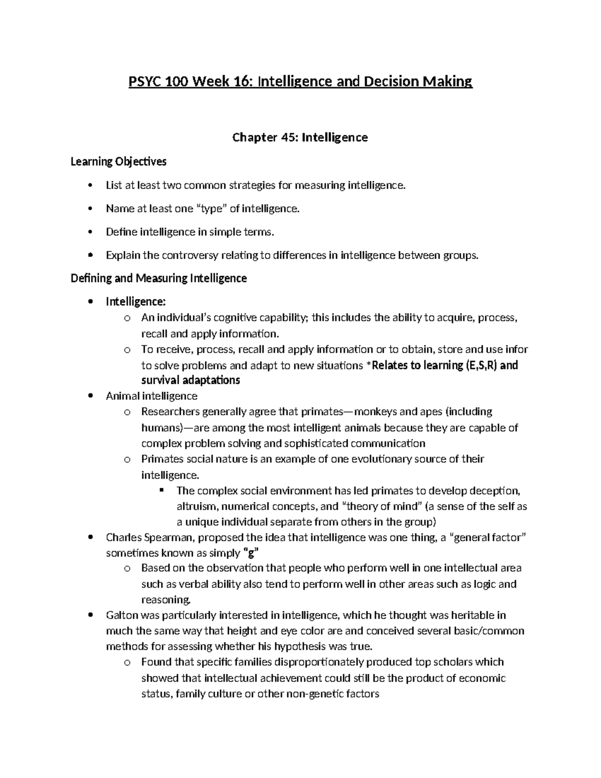 PSYC 100 Week 16 - Week 16 Summary Notes - PSYC 100 Week 16 ...