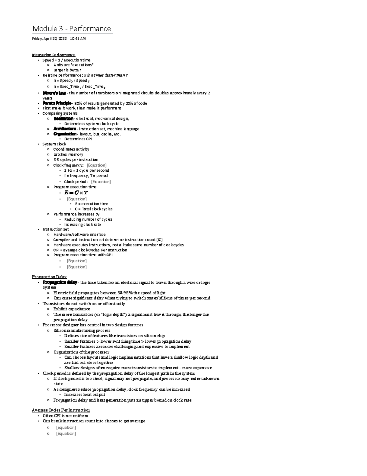 CSE230-Mod3 - Course module summary. Covers performance measures ...