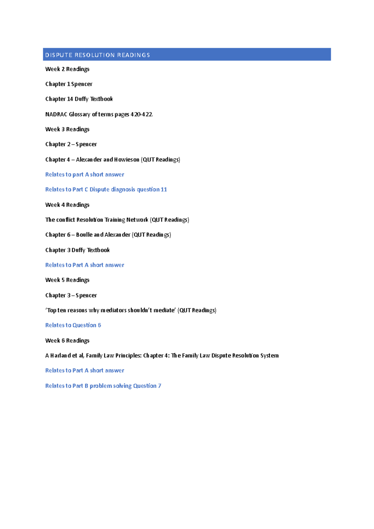LLB103 Dispute Resolution Readings 2021 - DISPUTE RESOLUTION READINGS ...